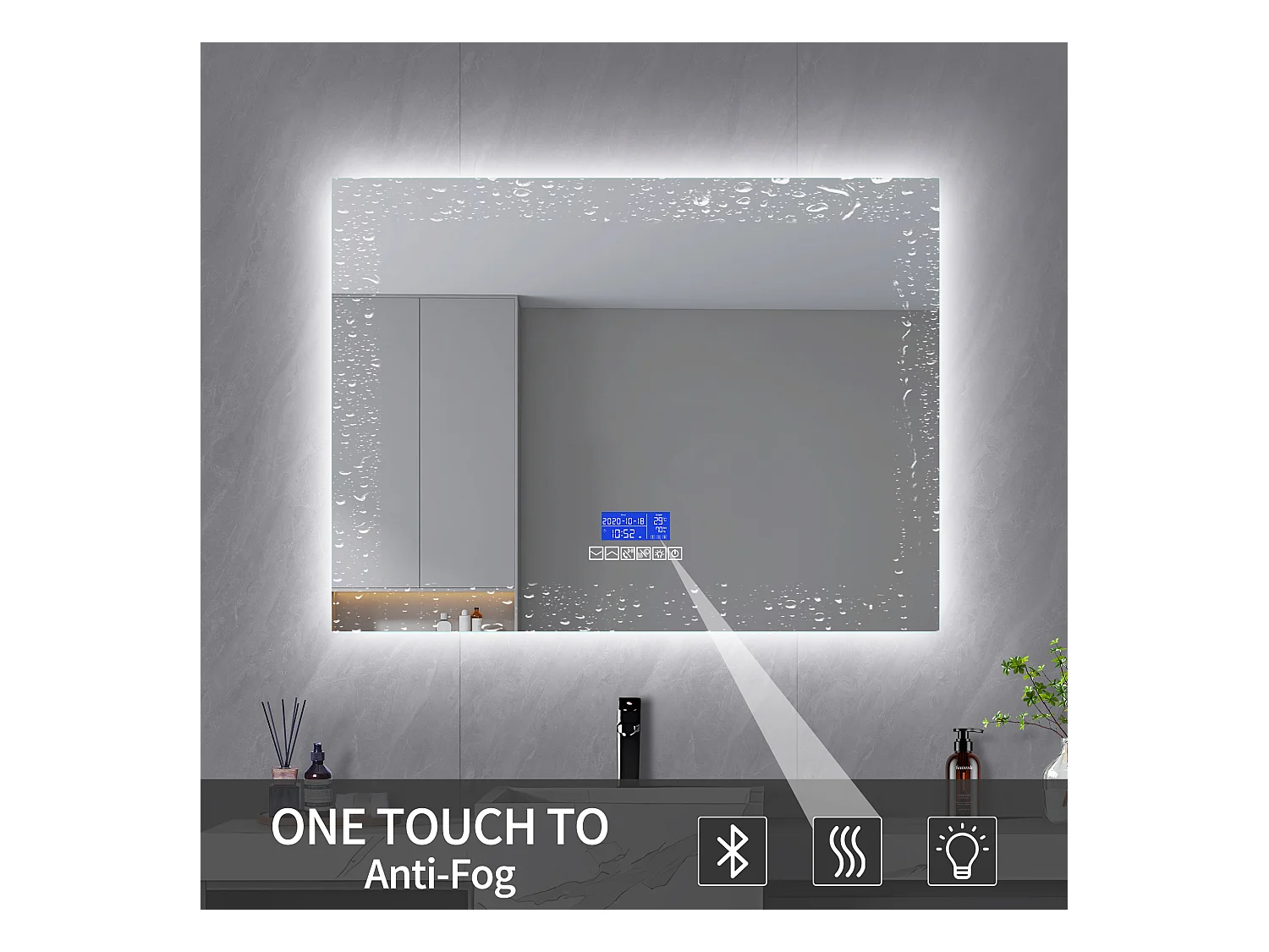 Ronde badkamerspiegel 80x100 cm - LED, Bluetooth, Temperatuur, Ontwaseming, Verlichting, Touch, 6 standen