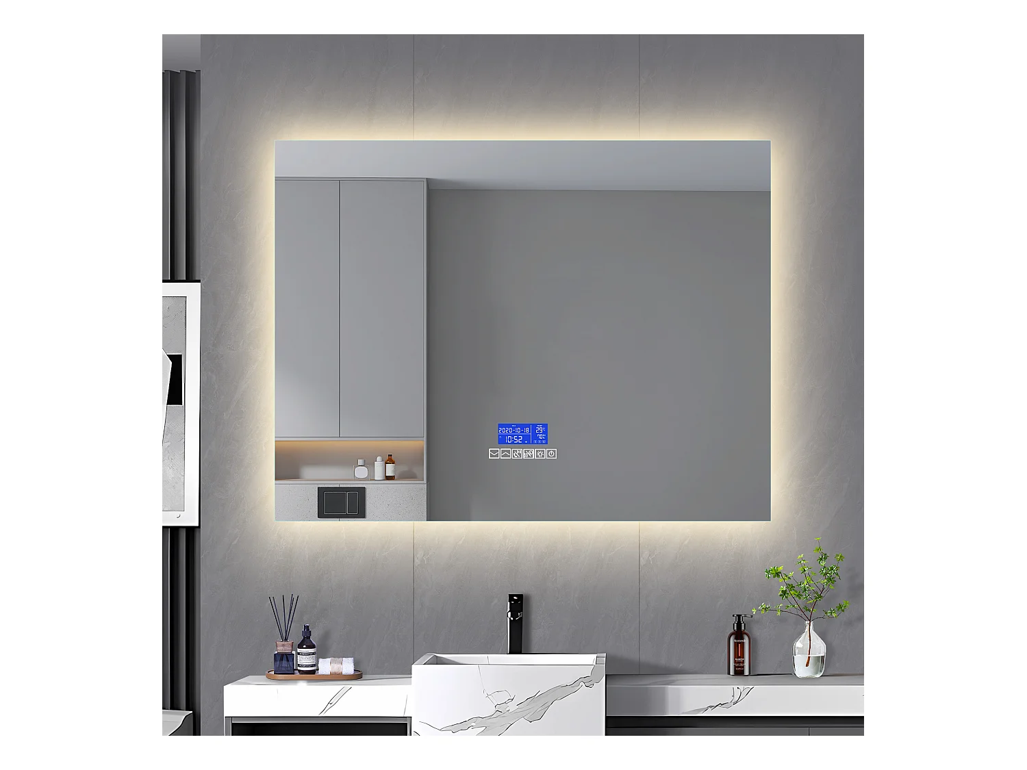 Ronde badkamerspiegel 80x100 cm - LED, Bluetooth, Temperatuur, Ontwaseming, Verlichting, Touch, 6 standen