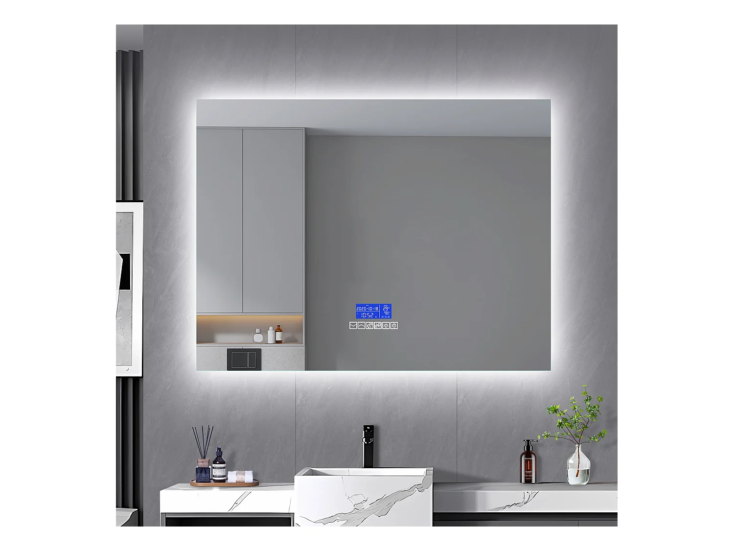 Ronde badkamerspiegel 80x100 cm - LED, Bluetooth, Temperatuur, Ontwaseming, Verlichting, Touch, 6 standen