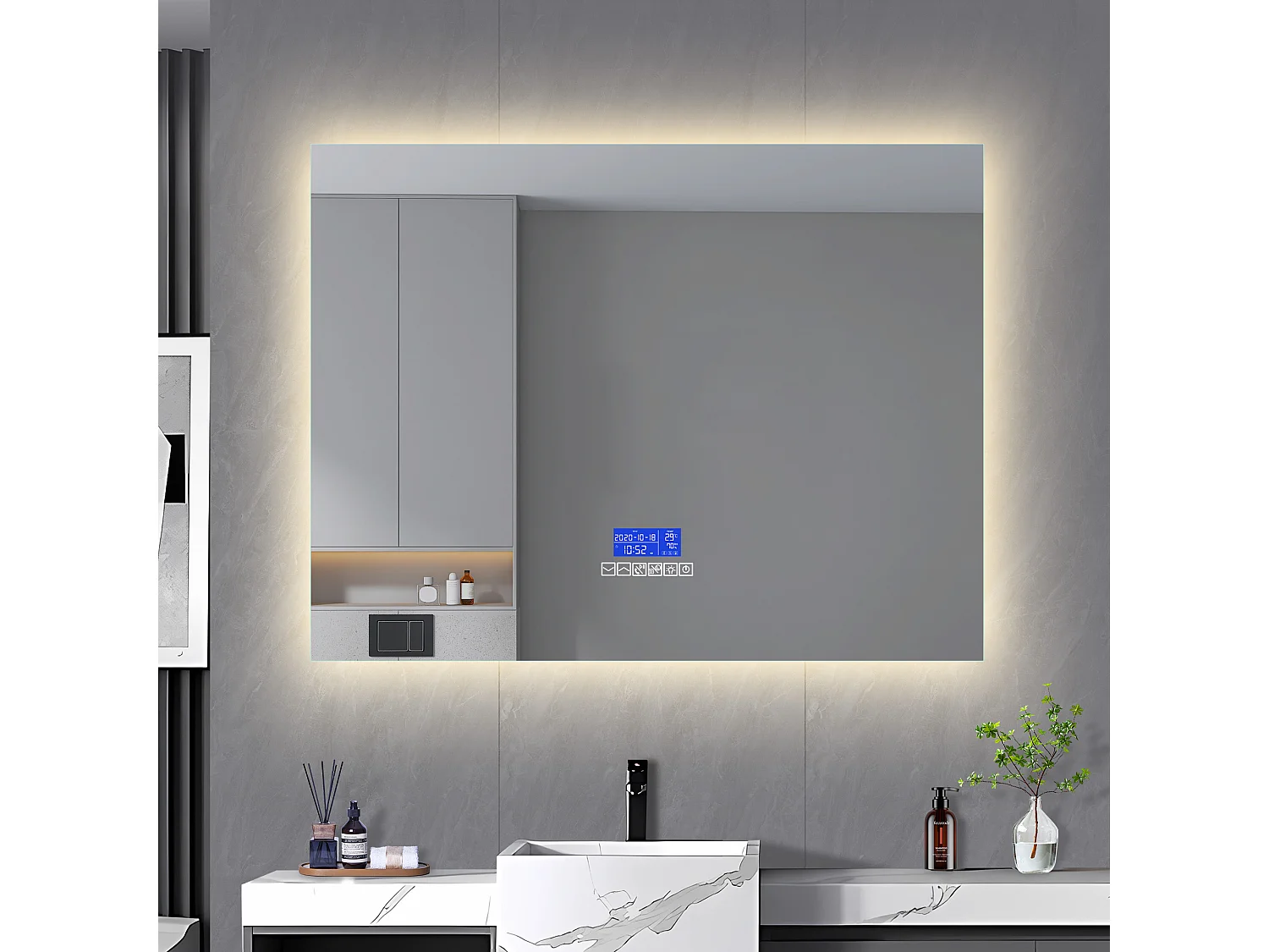 Miroir Salle de Bain Rond 80x100 cm - LED, Bluetooth, Température, Désembueur, Éclairage, Tactile, 6 Réglages
