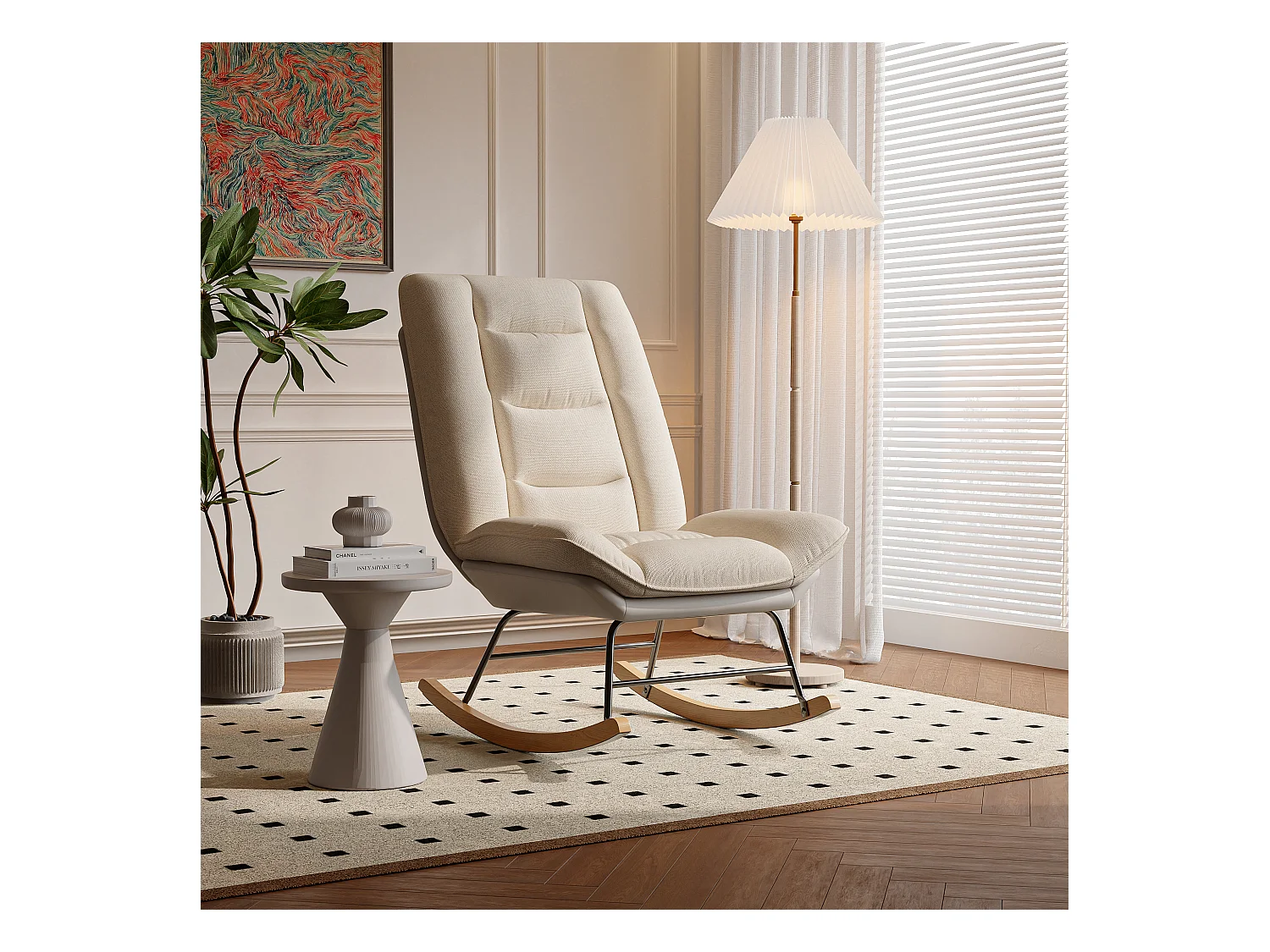 Gevoerde schommelstoel met verstelbare rugleuning - Voor woonkamer, slaapkamer of balkon - Afmetingen: 90 x 77 x 98 cm