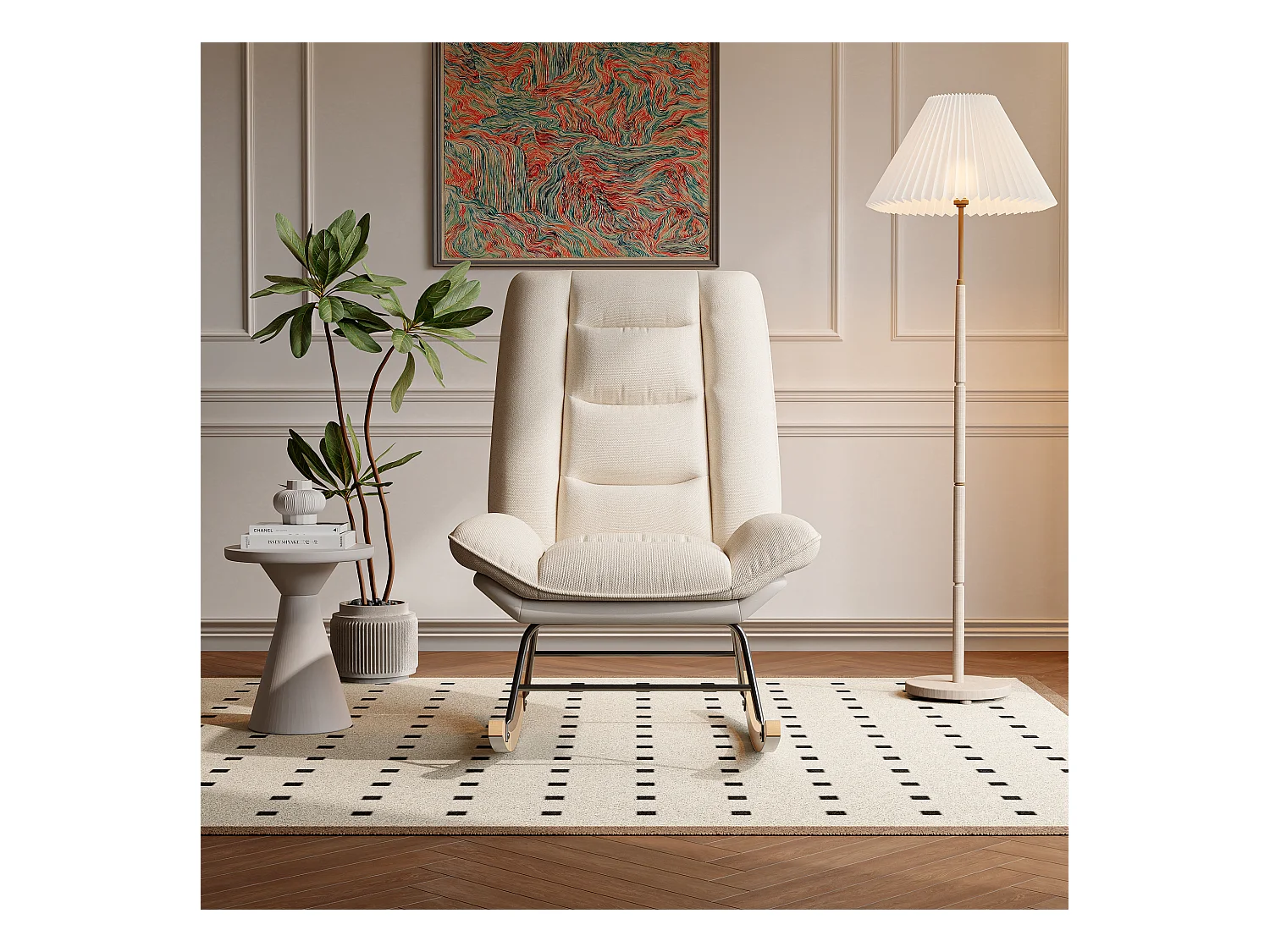 Gevoerde schommelstoel met verstelbare rugleuning - Voor woonkamer, slaapkamer of balkon - Afmetingen: 90 x 77 x 98 cm