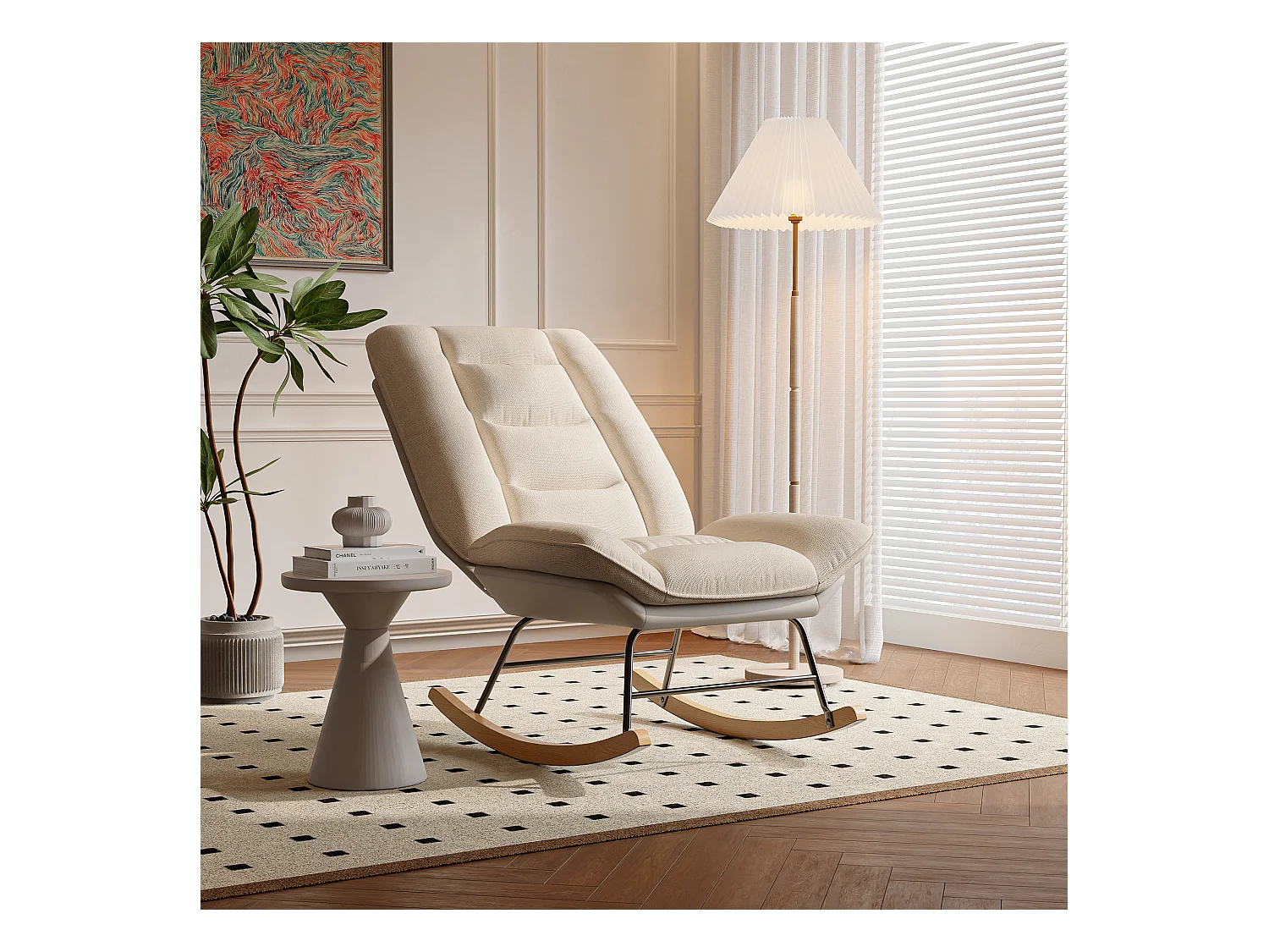 Gevoerde schommelstoel met verstelbare rugleuning - Voor woonkamer, slaapkamer of balkon - Afmetingen: 90 x 77 x 98 cm