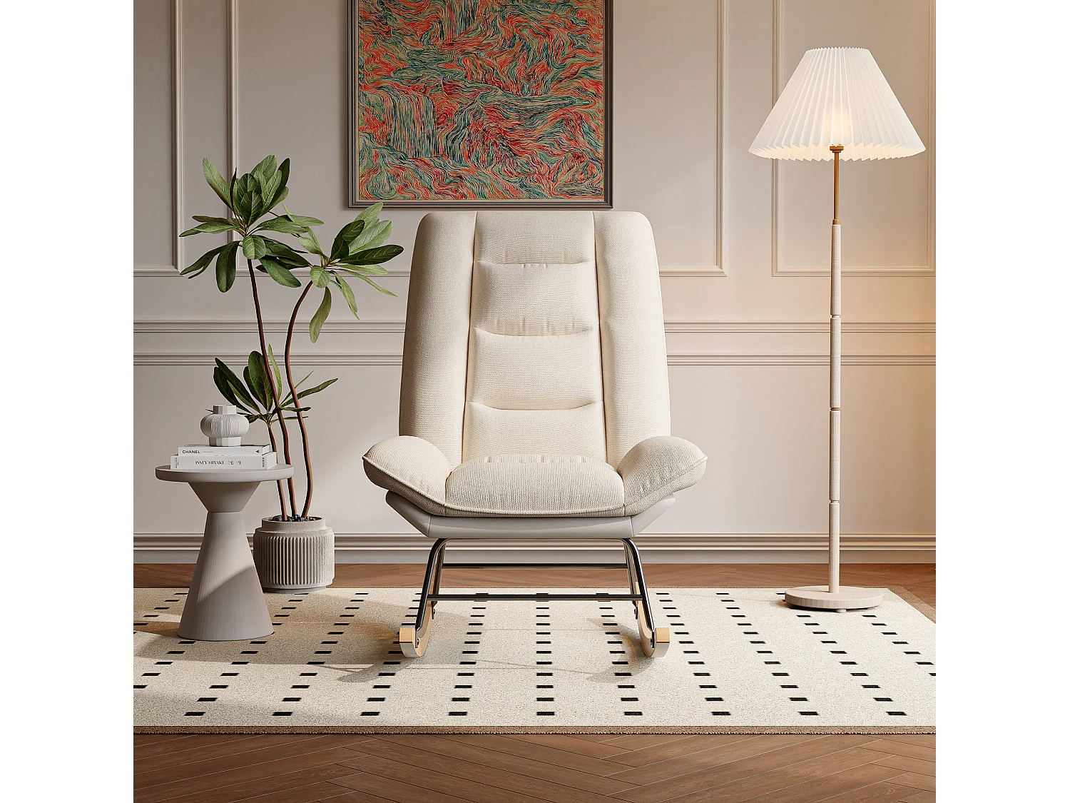 Fauteuil à Bascule Rembourré avec Dossier Réglable - Pour Salon, Chambre à Coucher ou Balcon - Dimensions : 90 x 77 x 98 cm
