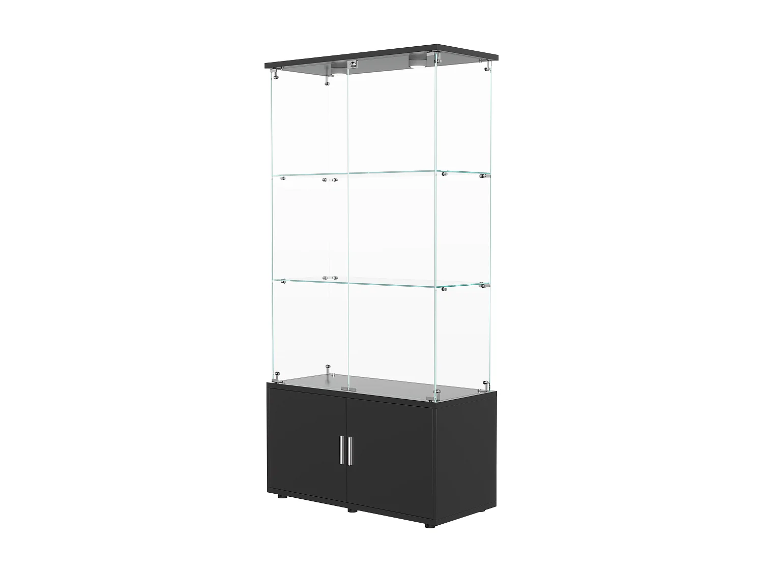 Vitrina de cristal con 3 estantes, armarios e iluminación LED - Diseño moderno, Color negro