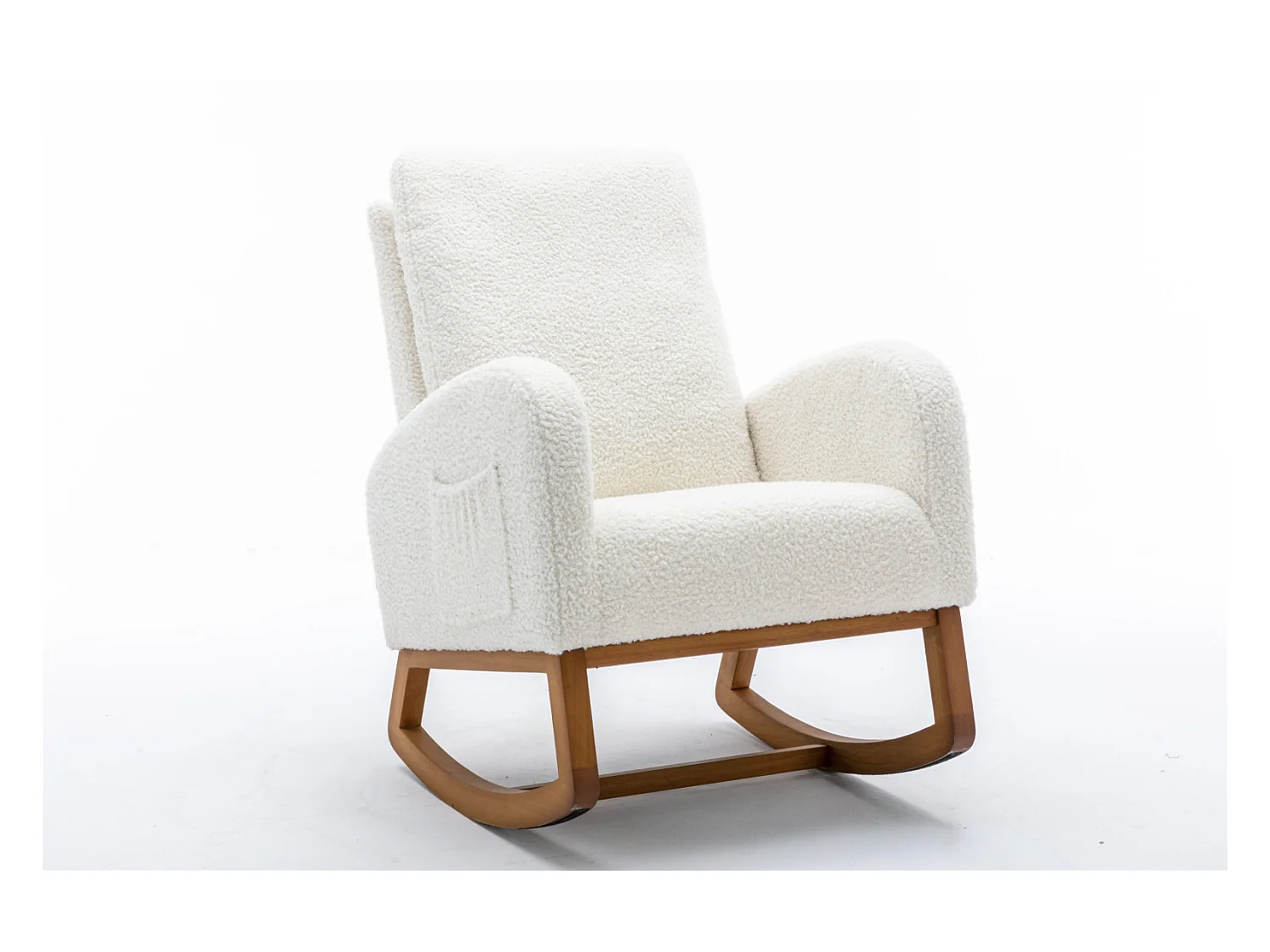 Fauteuil à Bascule Scandinave, Dossier Capitonné, Pieds en Bois, Blanc