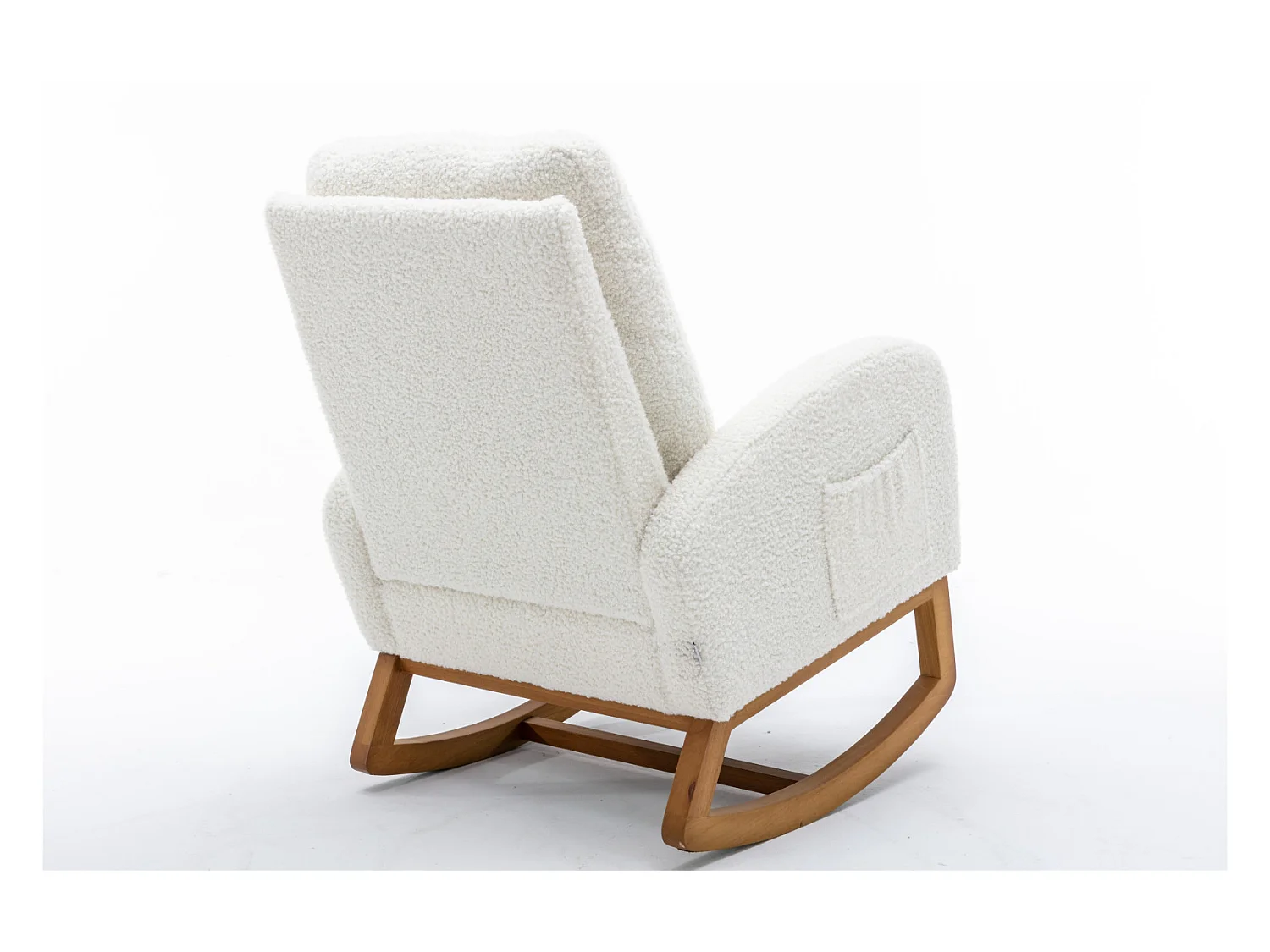 Fauteuil à Bascule Scandinave, Dossier Capitonné, Pieds en Bois, Blanc