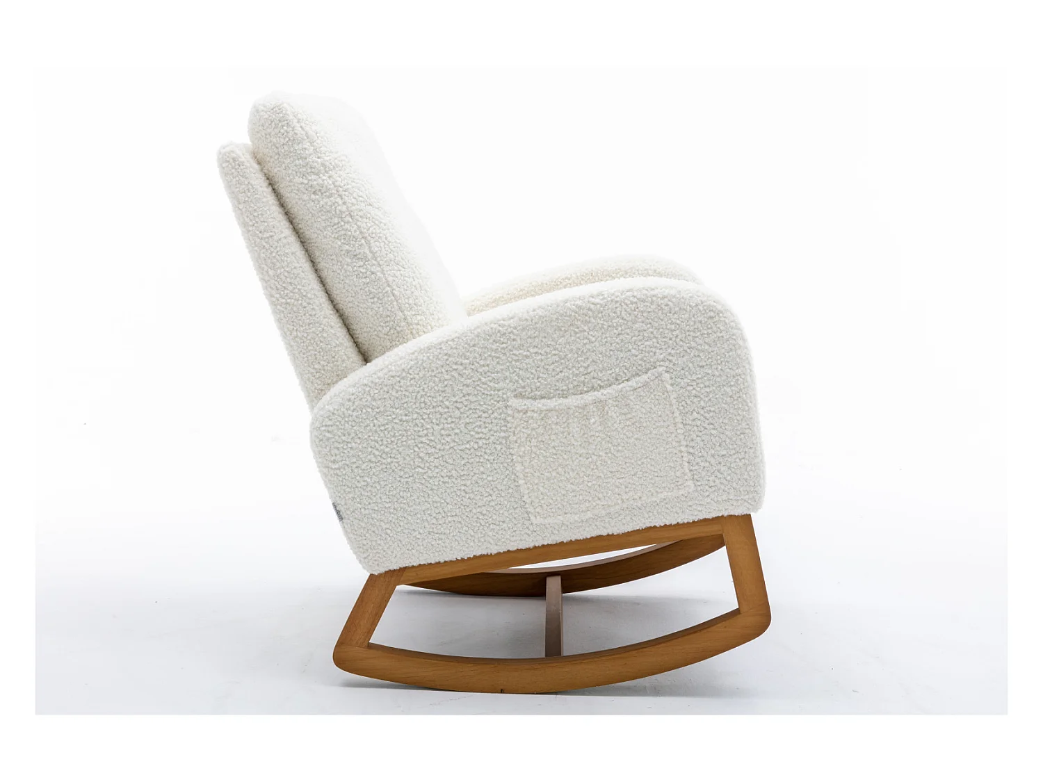 Fauteuil à Bascule Scandinave, Dossier Capitonné, Pieds en Bois, Blanc