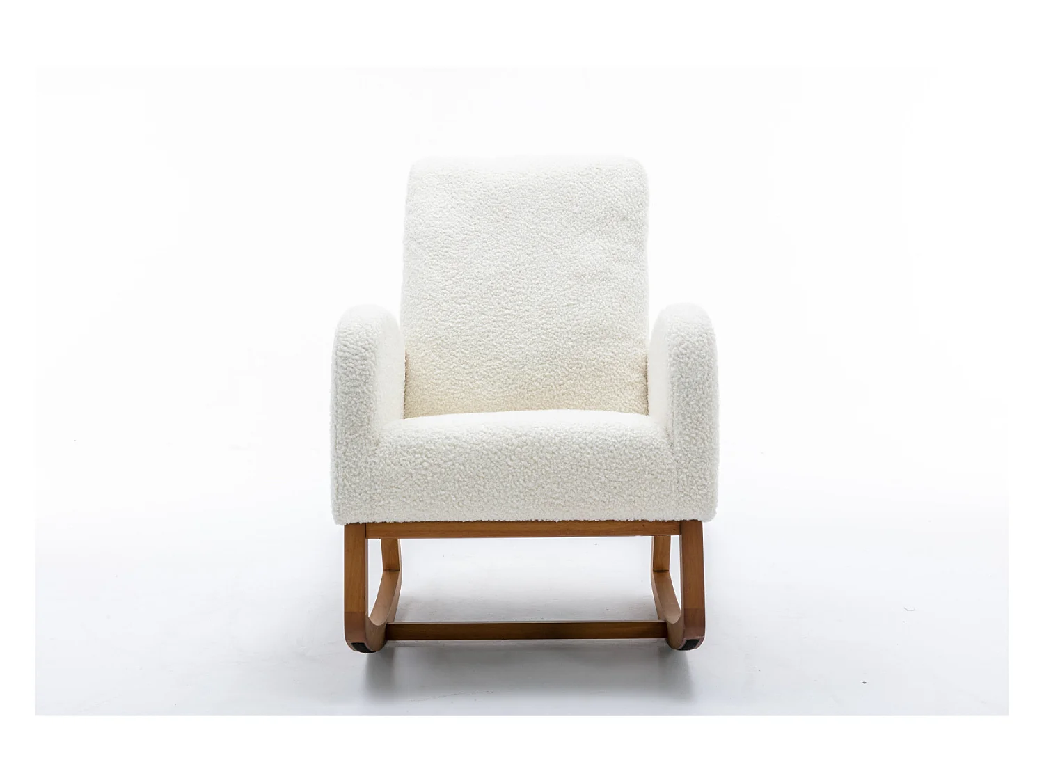 Fauteuil à Bascule Scandinave, Dossier Capitonné, Pieds en Bois, Blanc