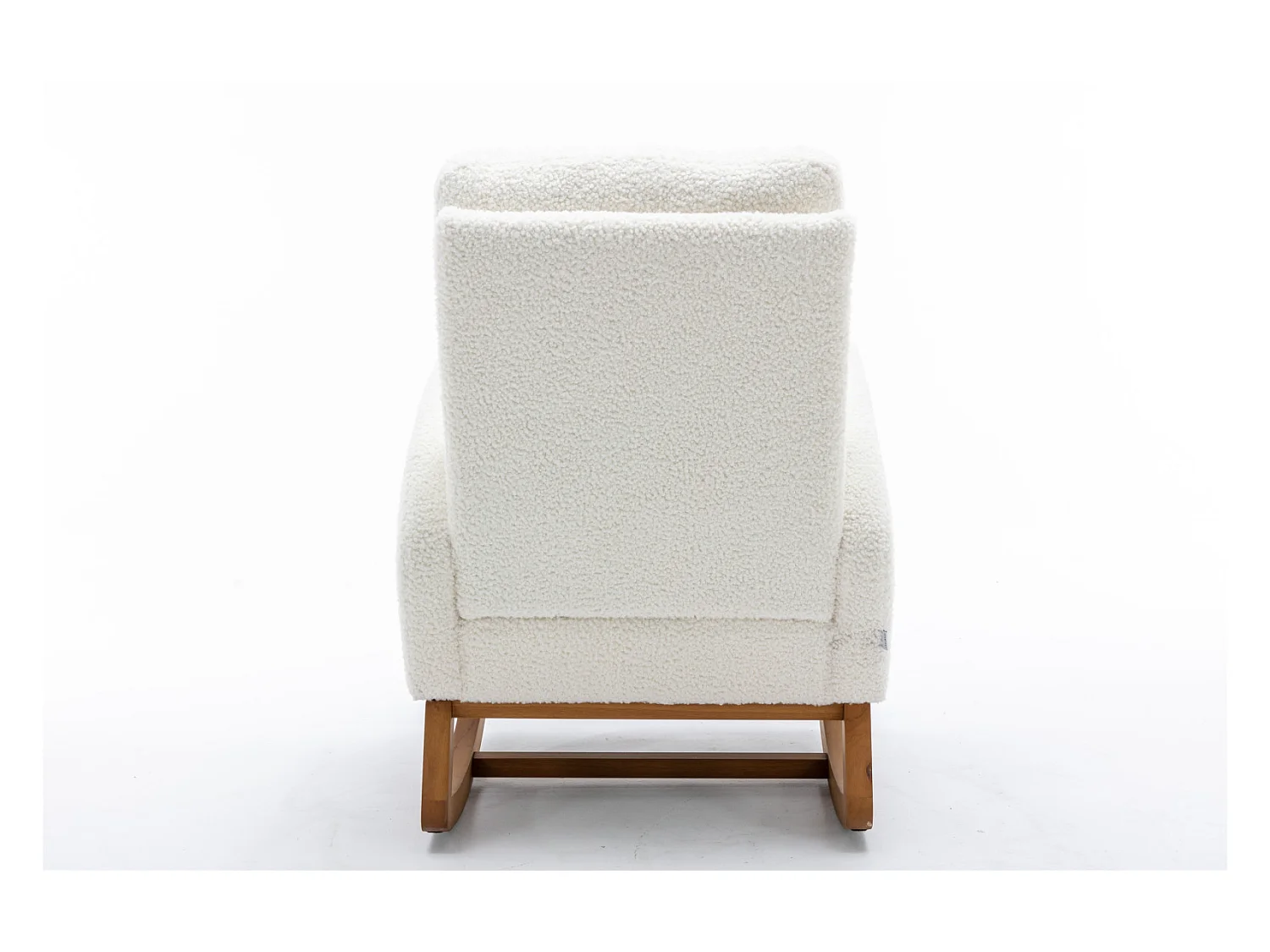 Fauteuil à Bascule Scandinave, Dossier Capitonné, Pieds en Bois, Blanc
