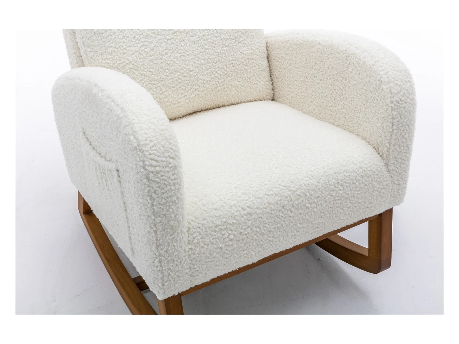 Fauteuil à Bascule Scandinave, Dossier Capitonné, Pieds en Bois, Blanc