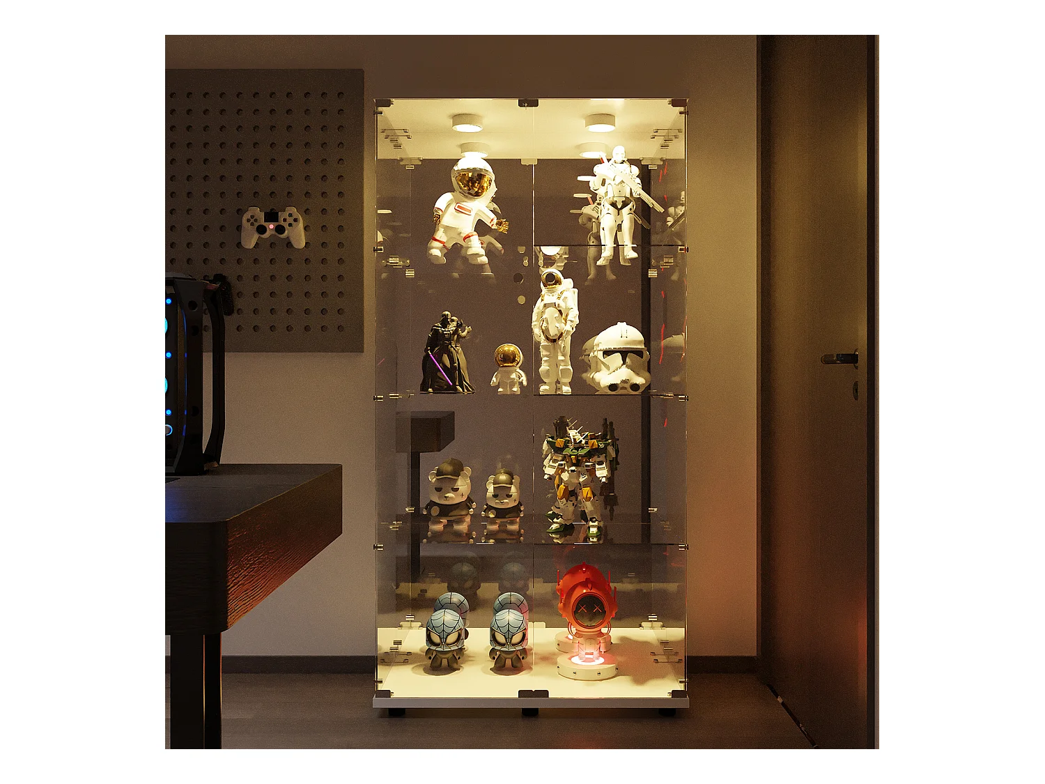LED-Glasvitrine - 4 Böden, 2 Türen, freistehende Vitrine, weiß, 80,49x36,49x163,9 cm