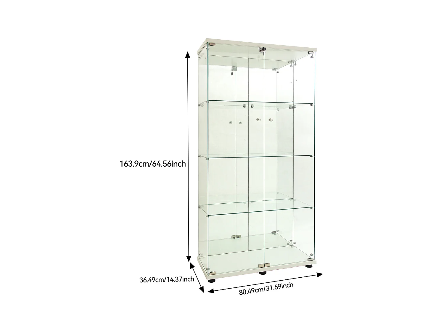 LED-Glasvitrine - 4 Böden, 2 Türen, freistehende Vitrine, weiß, 80,49x36,49x163,9 cm