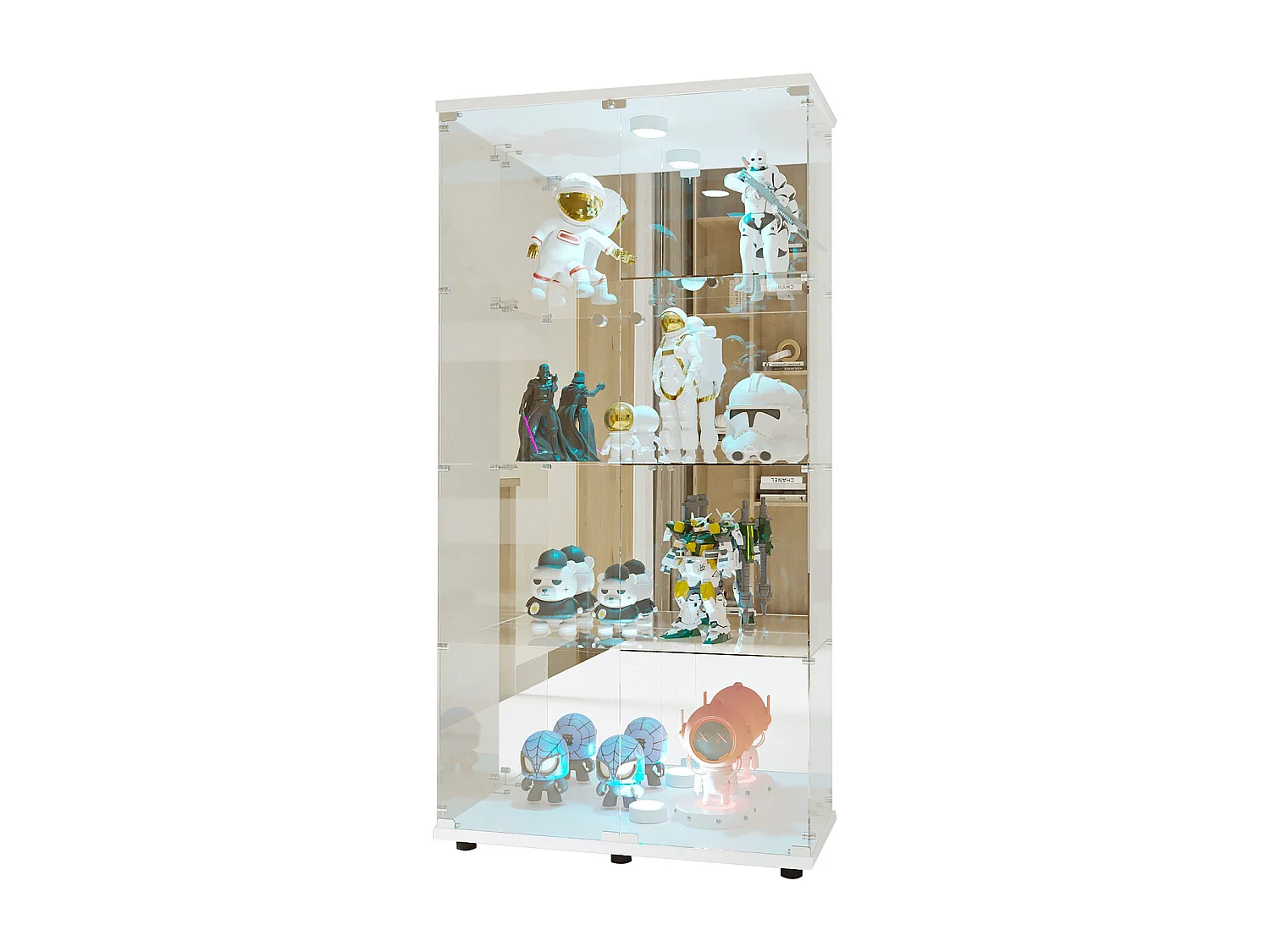 Vitrina de cristal LED – 4 estantes, 2 puertas, vitrina independiente, blanca, 80,49 x 36,49 x 163,9 cm
