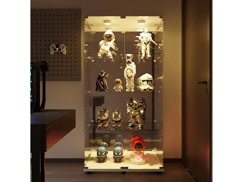 Vitrine de vidro LED – 4 prateleiras, 2 portas, vitrine independente, branca, 80,49 x 36,49 x 163,9 cm