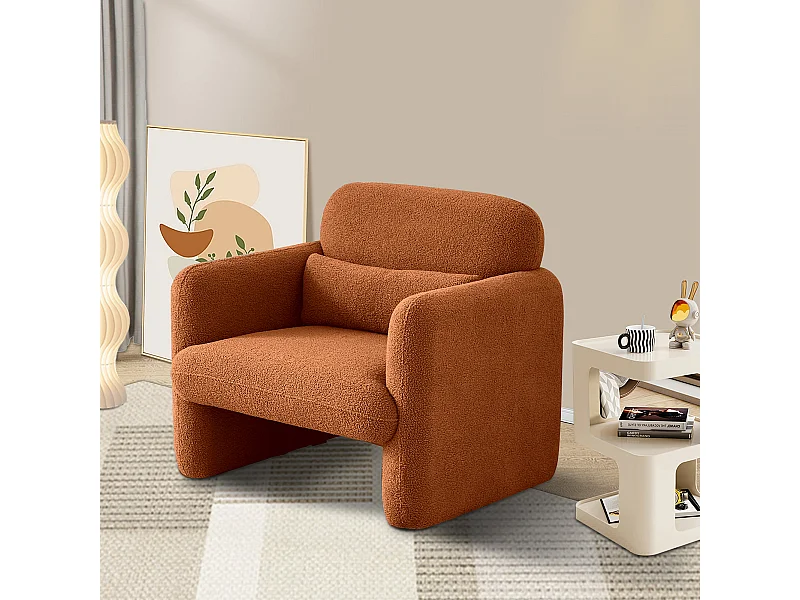 Moderne loungestoel van pluche stof - leesstoel en tv-fauteuil - voor woonkamer en slaapkamer - oranje kleur