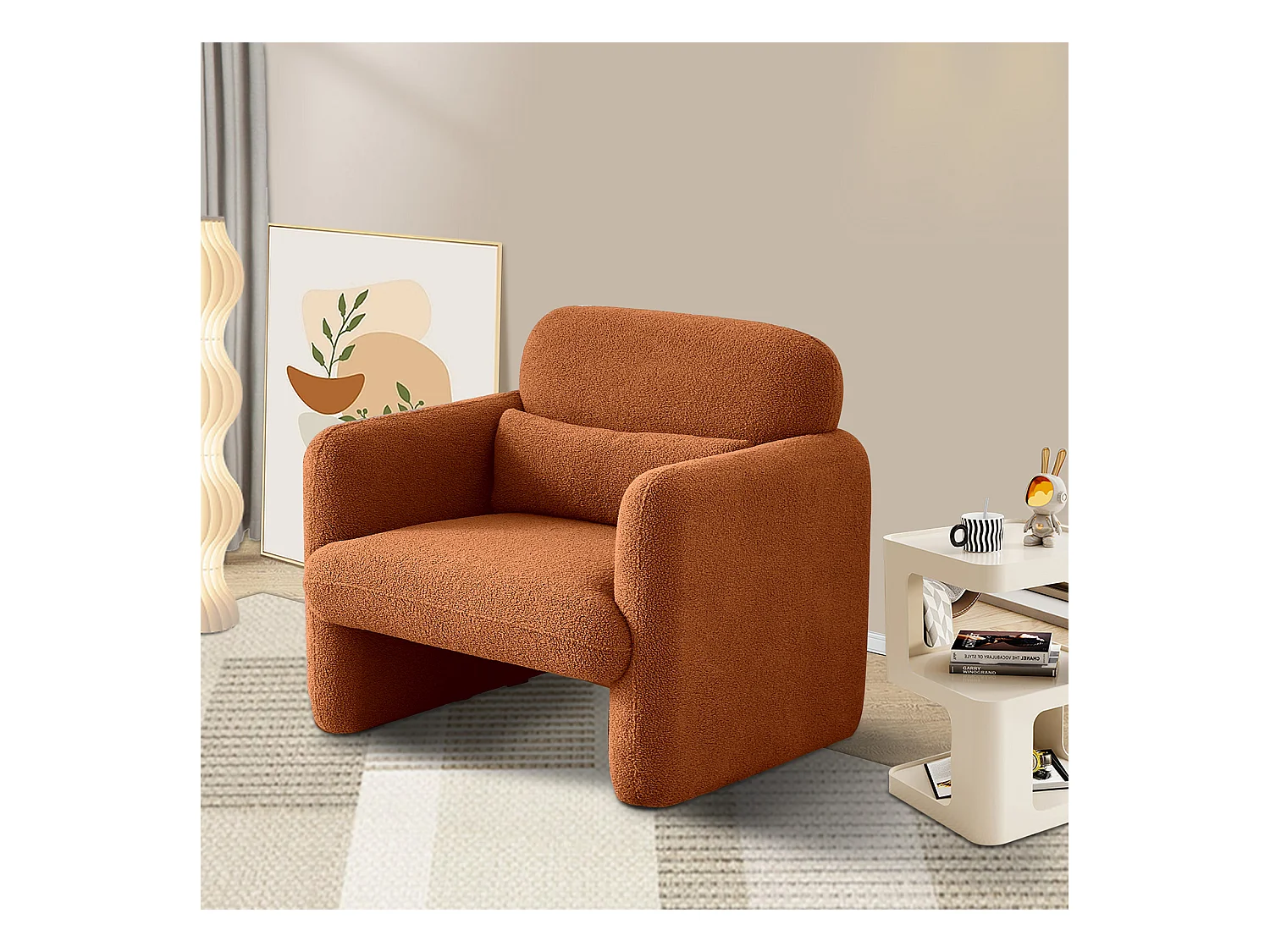 Fauteuil Lounge Moderne en Tissu Peluche - Chaise de Lecture et Fauteuil de Télévision - Pour Salon et Chambre à Coucher - Couleur Orange