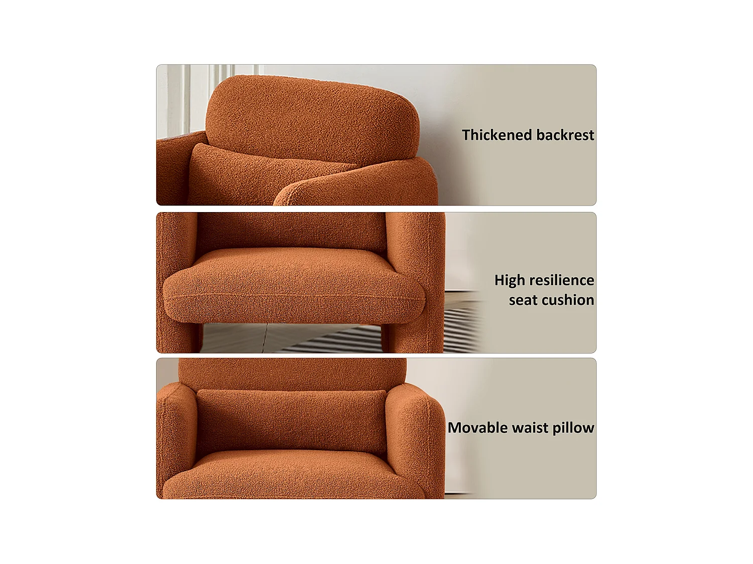 Fauteuil Lounge Moderne en Tissu Peluche - Chaise de Lecture et Fauteuil de Télévision - Pour Salon et Chambre à Coucher - Couleur Orange