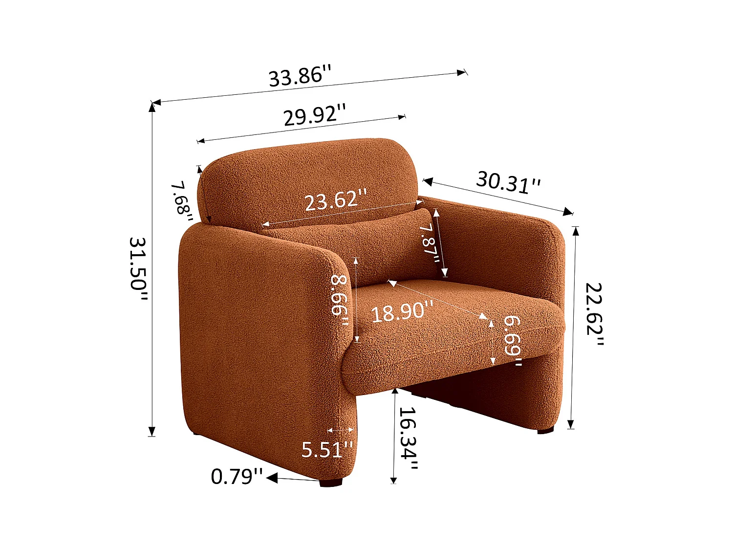 Fauteuil Lounge Moderne en Tissu Peluche - Chaise de Lecture et Fauteuil de Télévision - Pour Salon et Chambre à Coucher - Couleur Orange