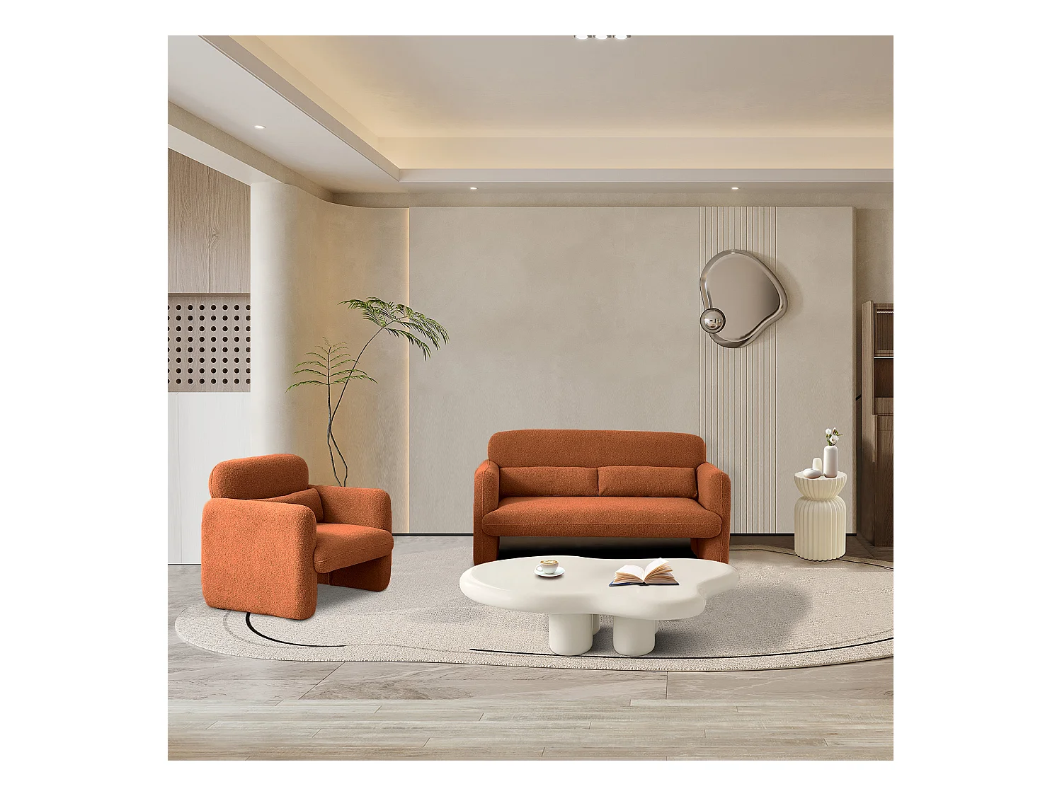 Fauteuil Lounge Moderne en Tissu Peluche - Chaise de Lecture et Fauteuil de Télévision - Pour Salon et Chambre à Coucher - Couleur Orange