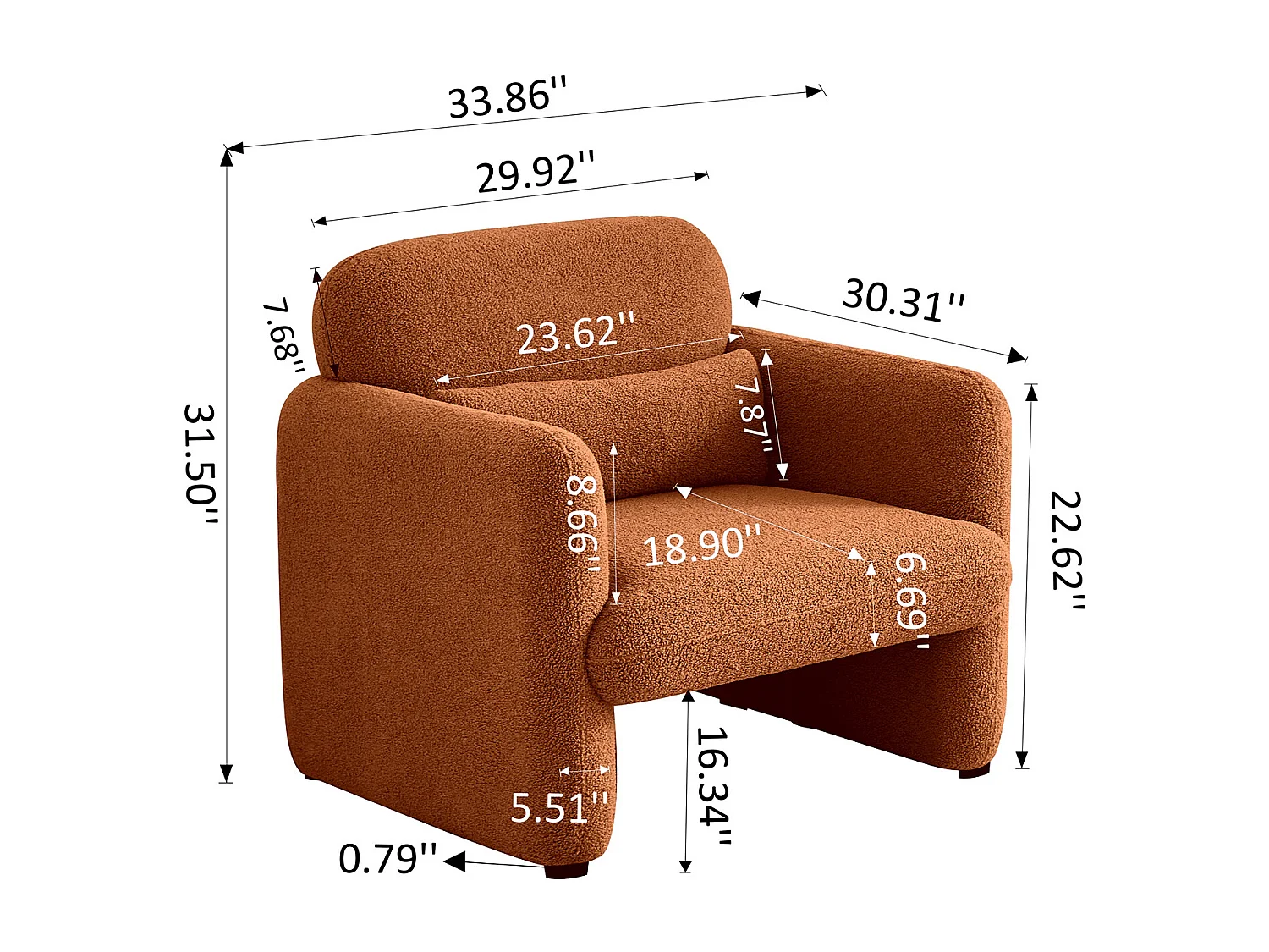 Sillón moderno de tela de felpa - Sillón de lectura y TV - Para sala de estar y dormitorio - Color naranja