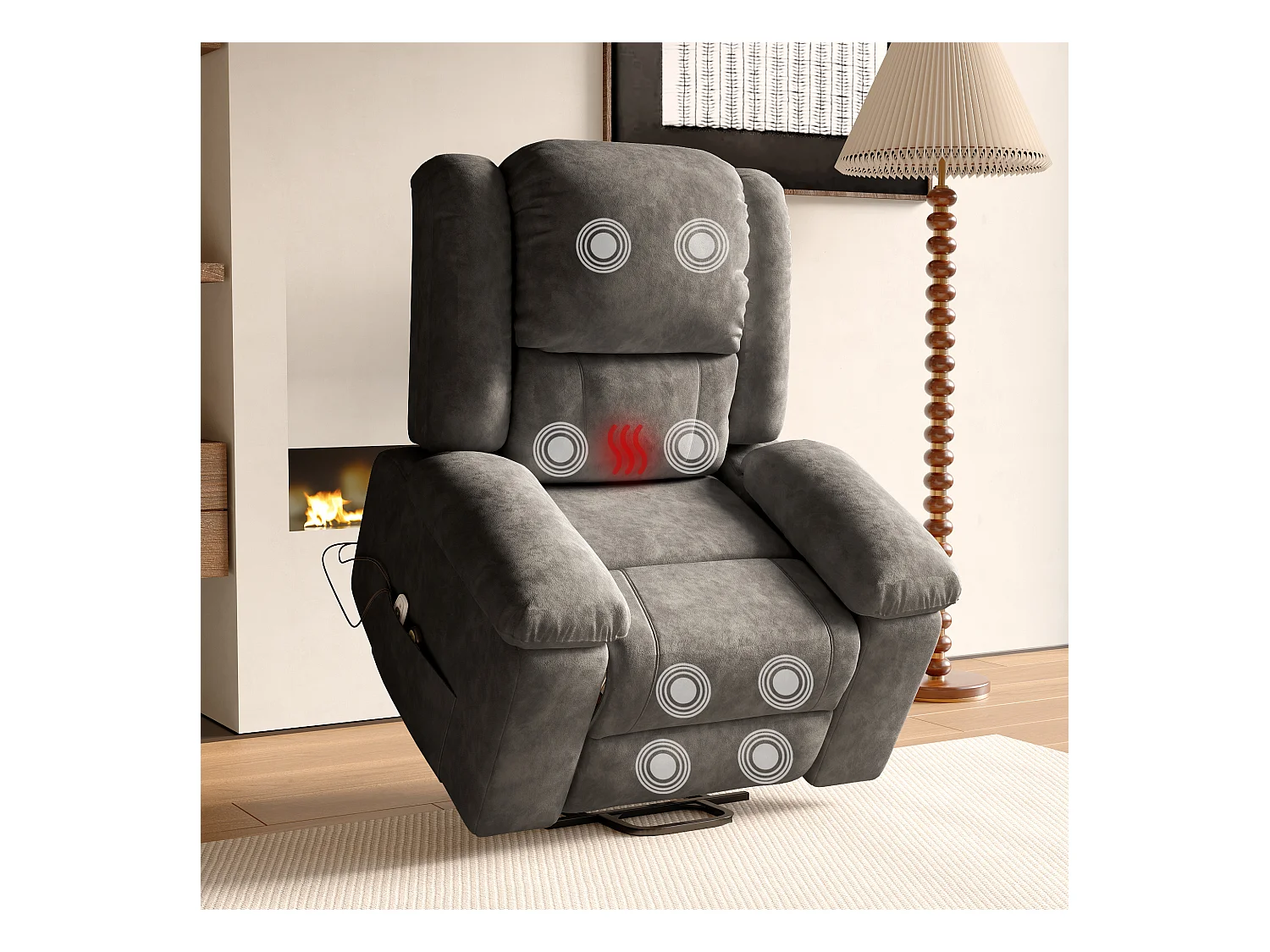 Poltrona de massagem elétrica para relaxamento - Ajuste de vibração e calor, bolsos laterais - Cinza