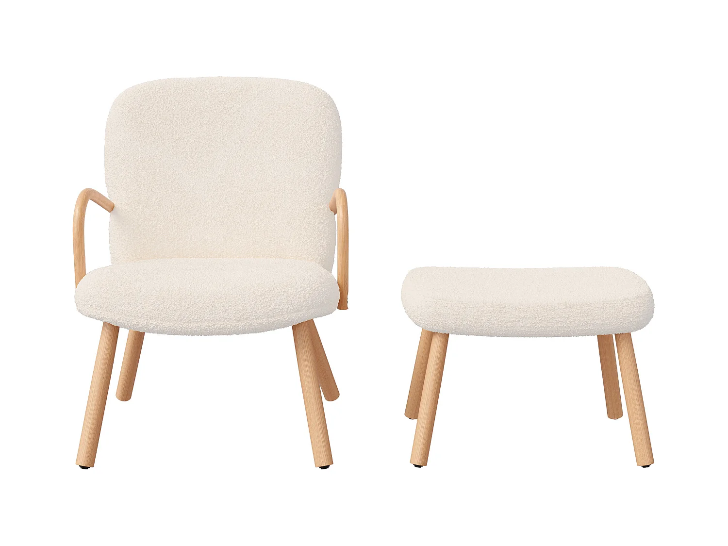 Poltrona escandinava de imitação de cashmere, pufe, sala de estar, bege