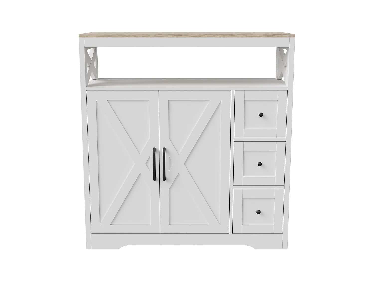 Scandinavisch dressoir met 3 lades en 2 deuren, 100 cm – Wit en hout