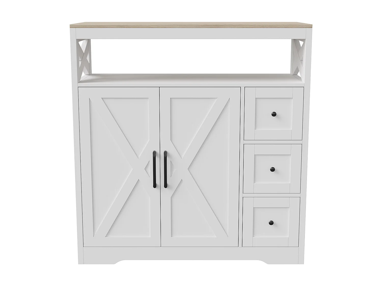 Skandinavisches Sideboard mit 3 Schubladen und 2 Türen, 100 cm – Weiß und Holz