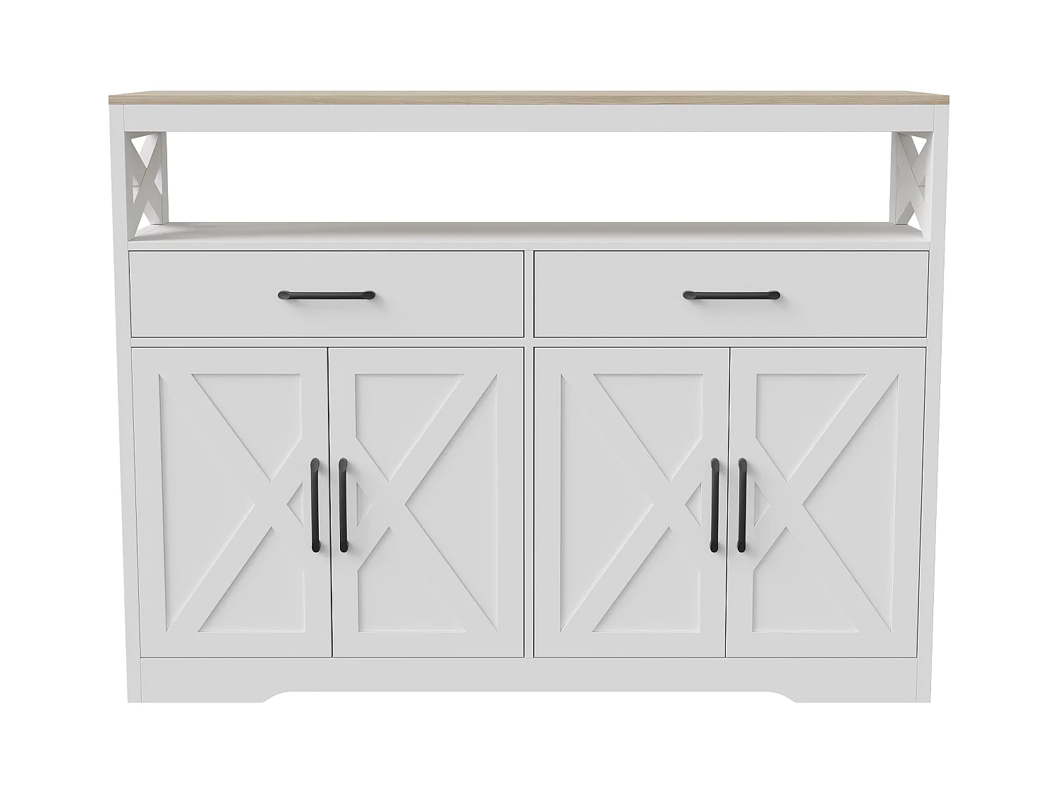 Scandinavisch dressoir met 2 lades en 2 deuren, 140 cm – Hout en wit