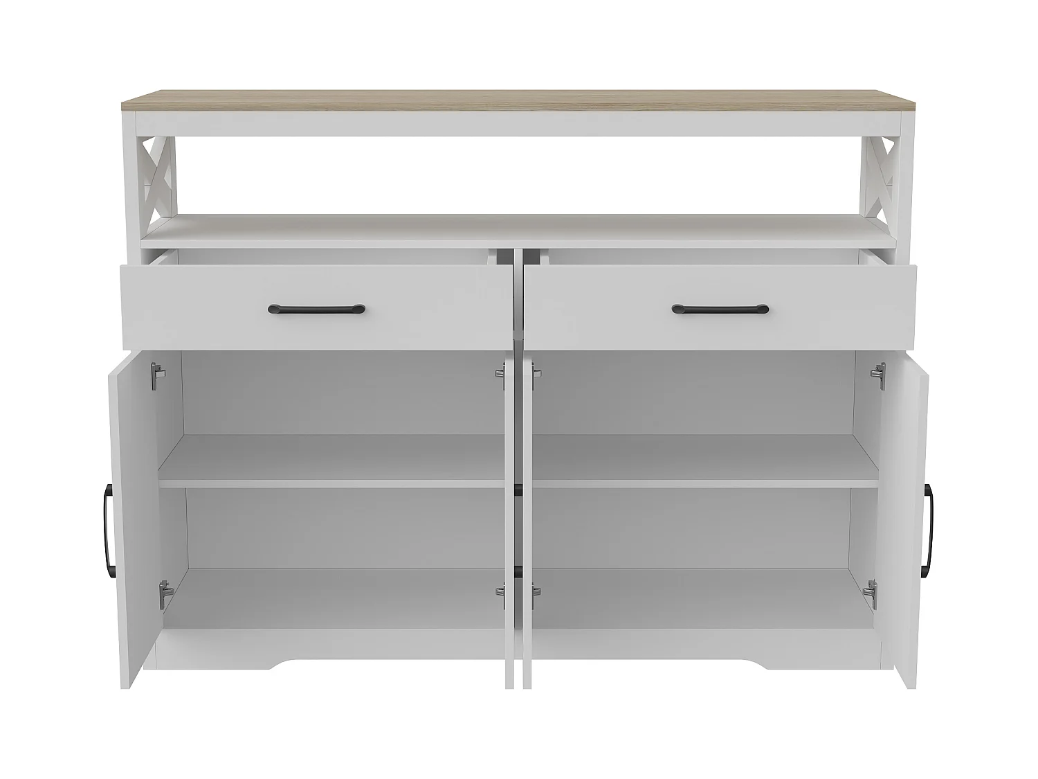 Scandinavisch dressoir met 2 lades en 2 deuren, 140 cm – Hout en wit