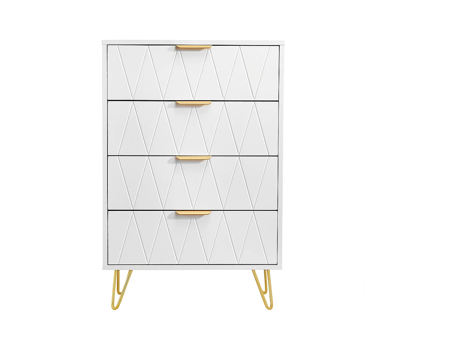 Buffet bas 6 tiroirs – Commode en bois MDF et métal doré – 60x34x90 cm – Couleur blanche