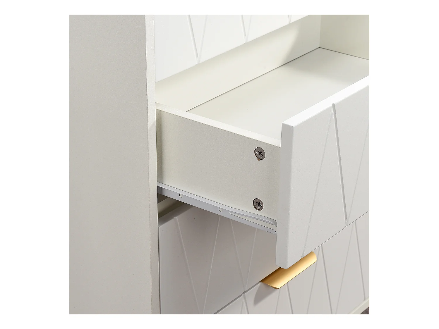 Buffet bas 6 tiroirs – Commode en bois MDF et métal doré – 60x34x90 cm – Couleur blanche