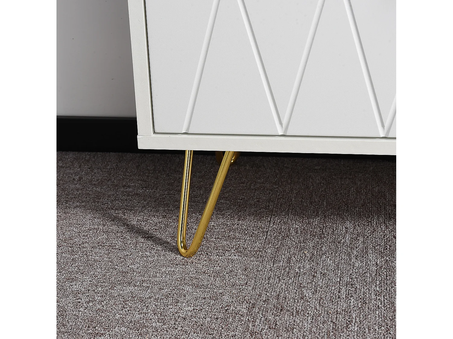 Buffet bas 6 tiroirs – Commode en bois MDF et métal doré – 60x34x90 cm – Couleur blanche