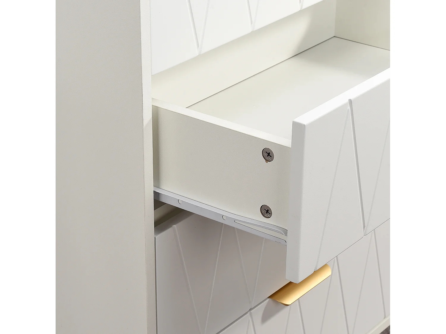 Buffet bas 6 tiroirs – Commode en bois MDF et métal doré – 60x34x90 cm – Couleur blanche