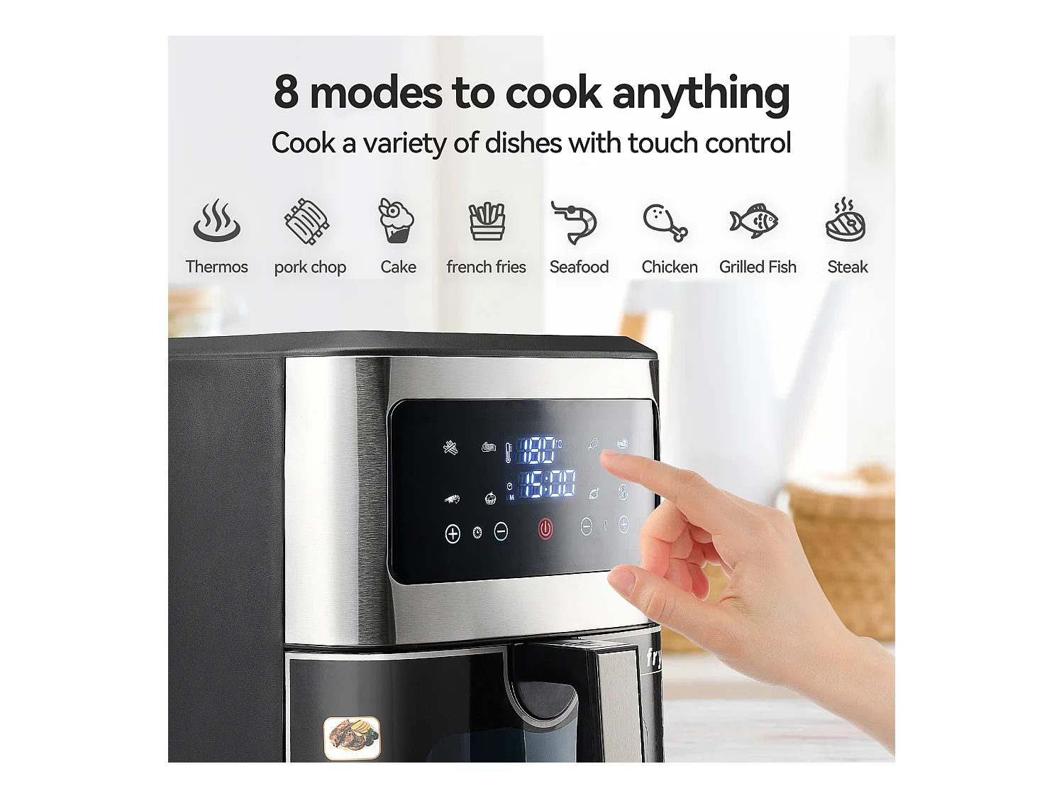 Heißluftfritteuse XXL – 8,8 l, Temperatur 360 °C, 8 Kochfunktionen, One-Touch-Steuerung