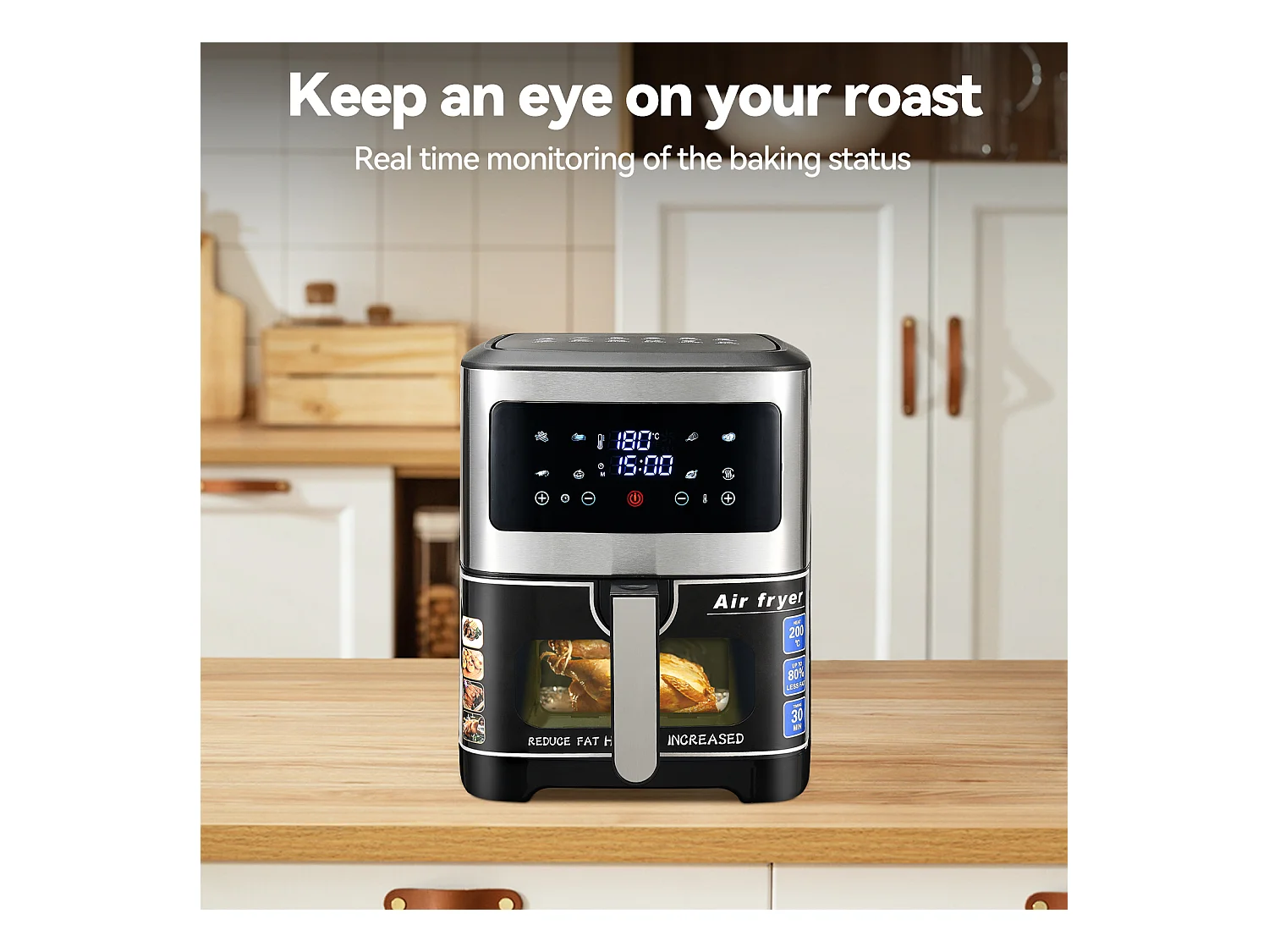 Heißluftfritteuse XXL – 8,8 l, Temperatur 360 °C, 8 Kochfunktionen, One-Touch-Steuerung