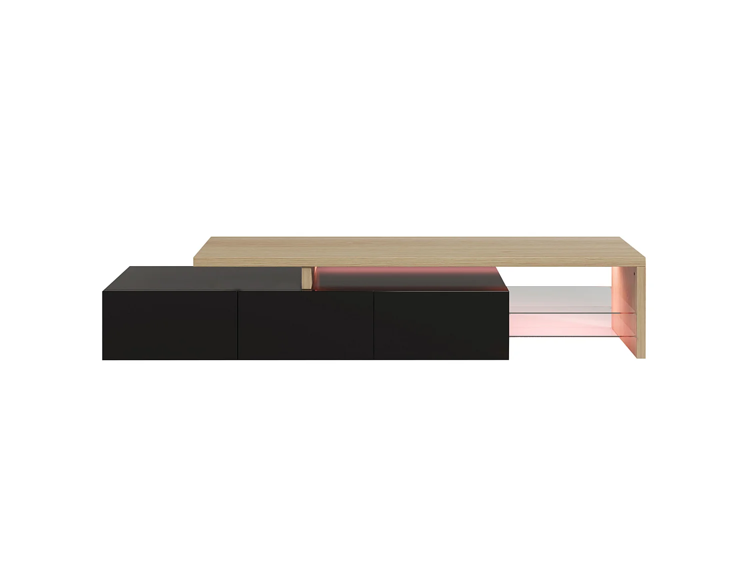 Meuble TV Moderne LED – Noir et Chêne, 200 cm, avec Chargeur Européen