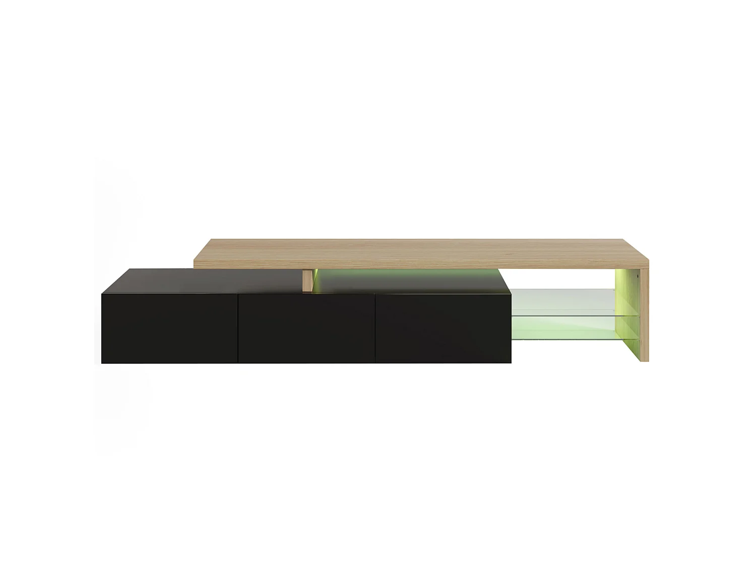 Meuble TV Moderne LED – Noir et Chêne, 200 cm, avec Chargeur Européen
