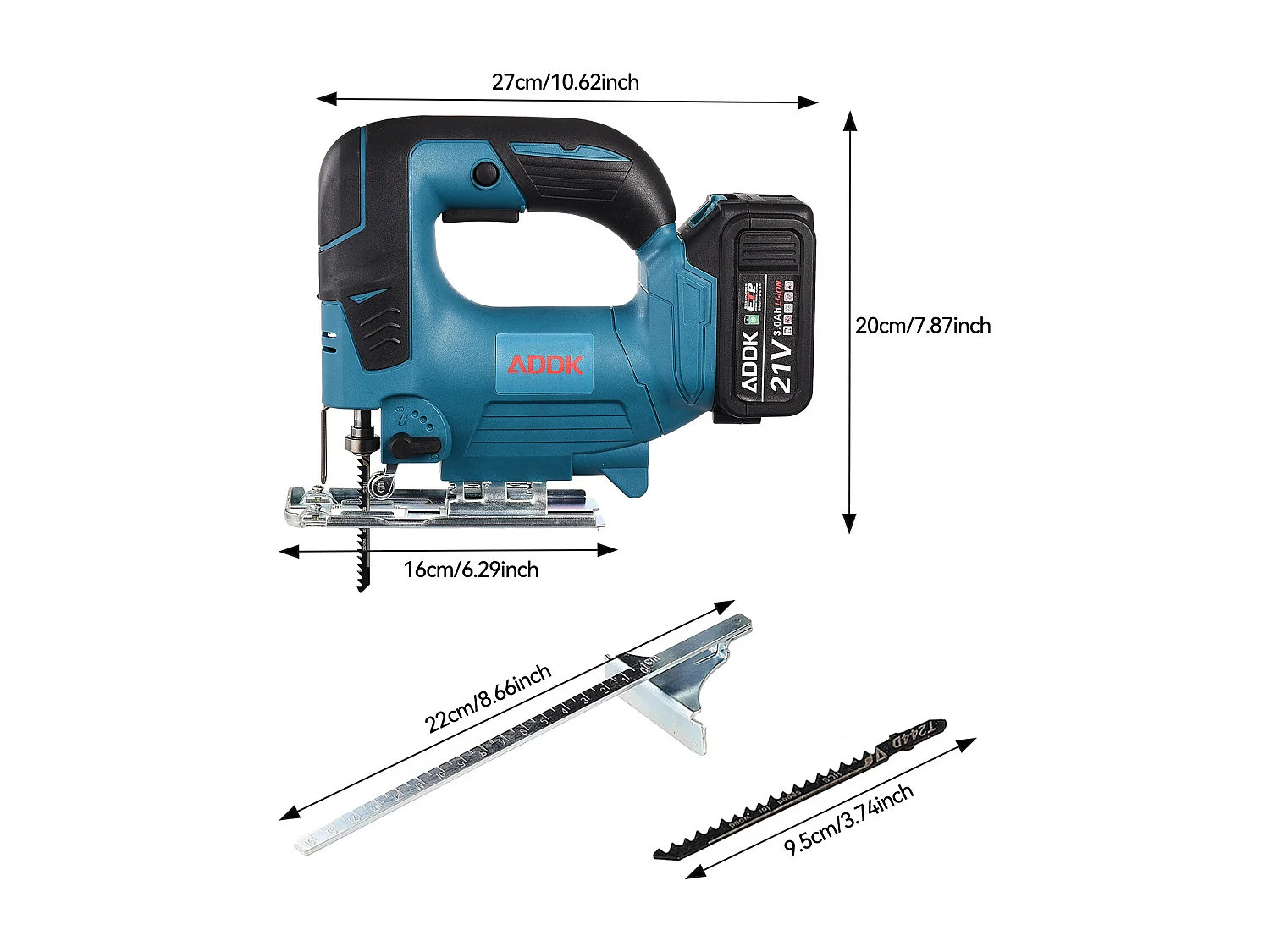 Scie Sauteuse Sans Fil 21V Brushless - 1 Batterie 3.0Ah + Chargeur + 5 Lames - Boîte PP