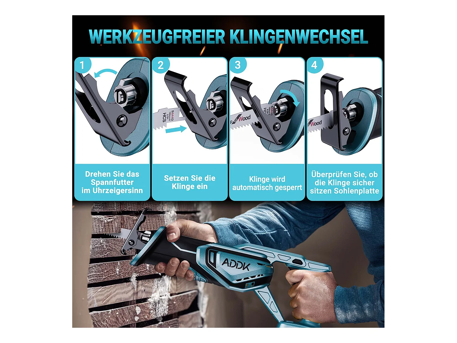 Serra Alternativa Europeia - 1x Unidade Principal + 1x Bateria de 4000mAh + Carregador - 2x Lâminas de Afiação + 2x Lâminas de Serra