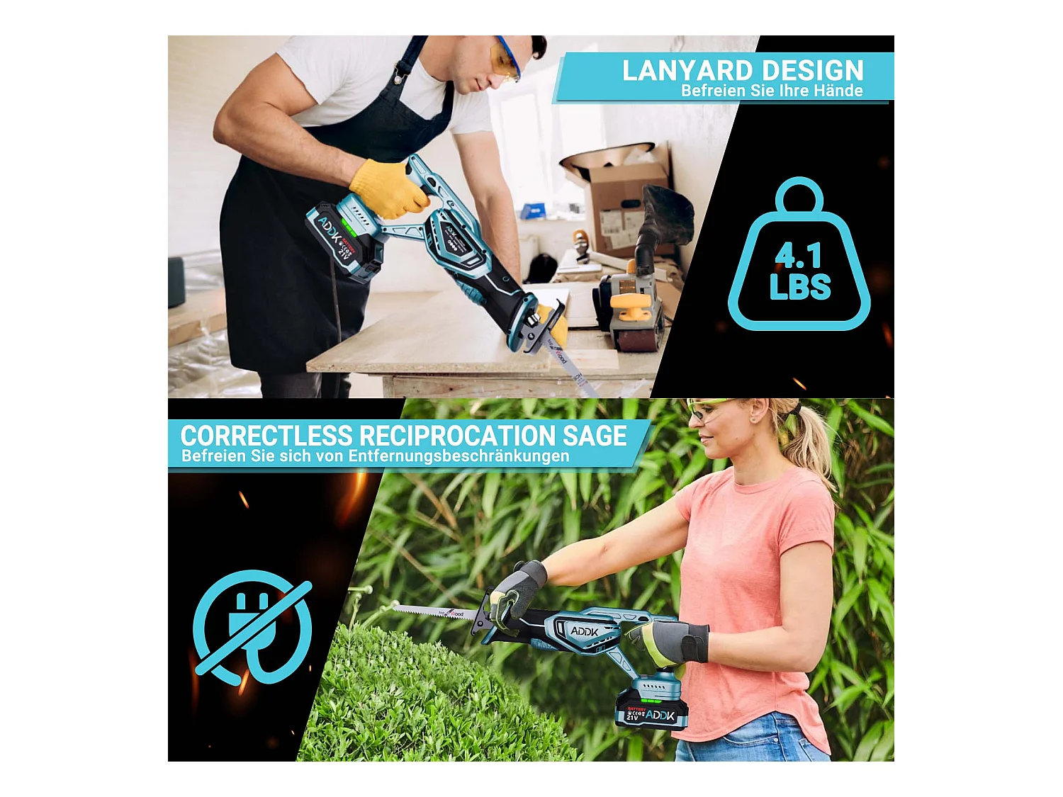 Serra Alternativa Europeia - 1x Unidade Principal + 1x Bateria de 4000mAh + Carregador - 2x Lâminas de Afiação + 2x Lâminas de Serra