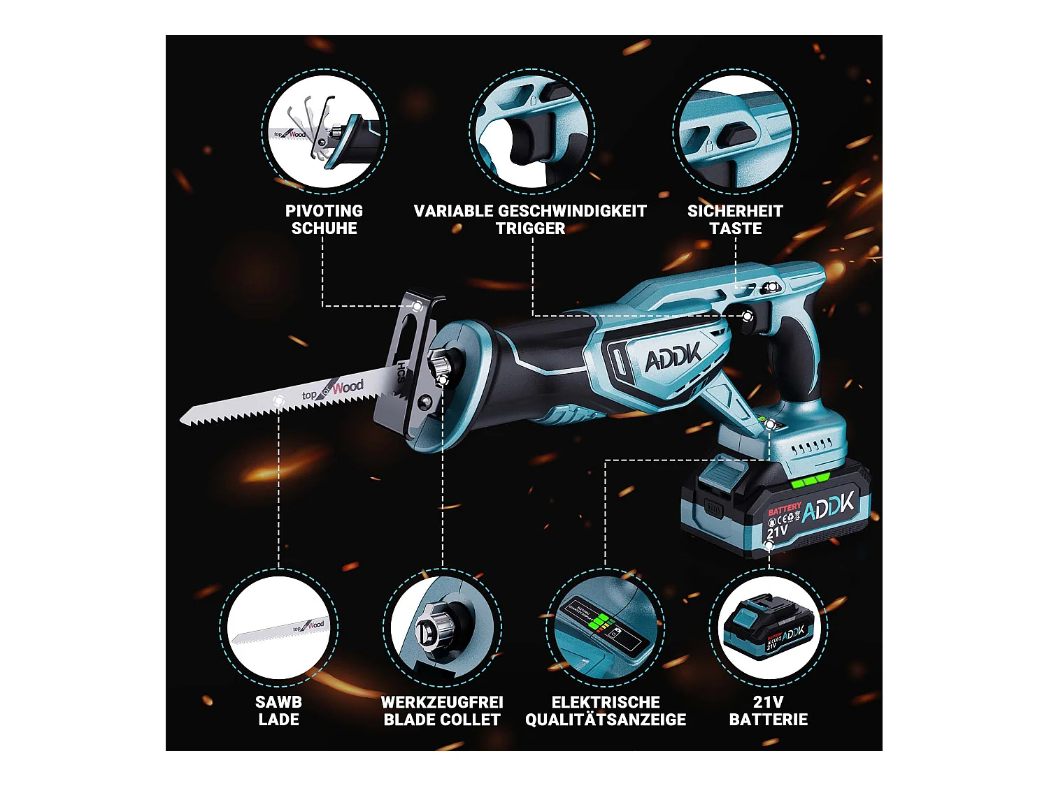 Serra Alternativa Europeia - 1x Unidade Principal + 1x Bateria de 4000mAh + Carregador - 2x Lâminas de Afiação + 2x Lâminas de Serra