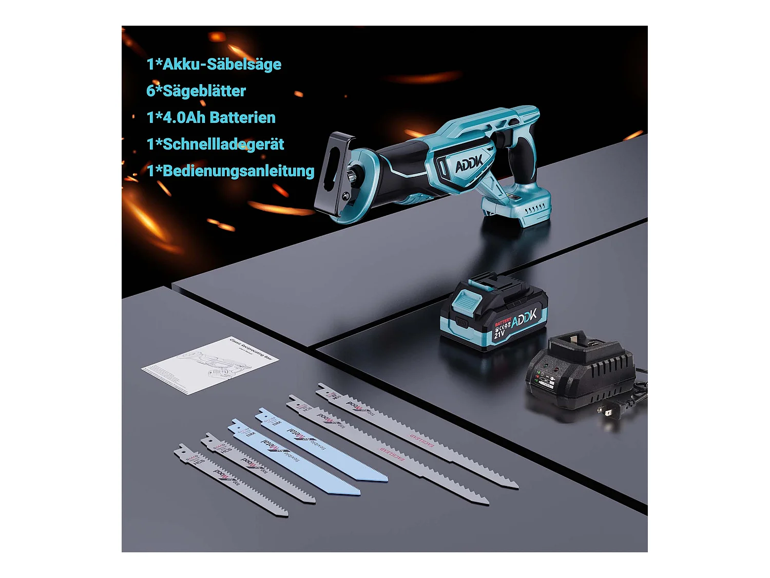 Serra Alternativa Europeia - 1x Unidade Principal + 1x Bateria de 4000mAh + Carregador - 2x Lâminas de Afiação + 2x Lâminas de Serra
