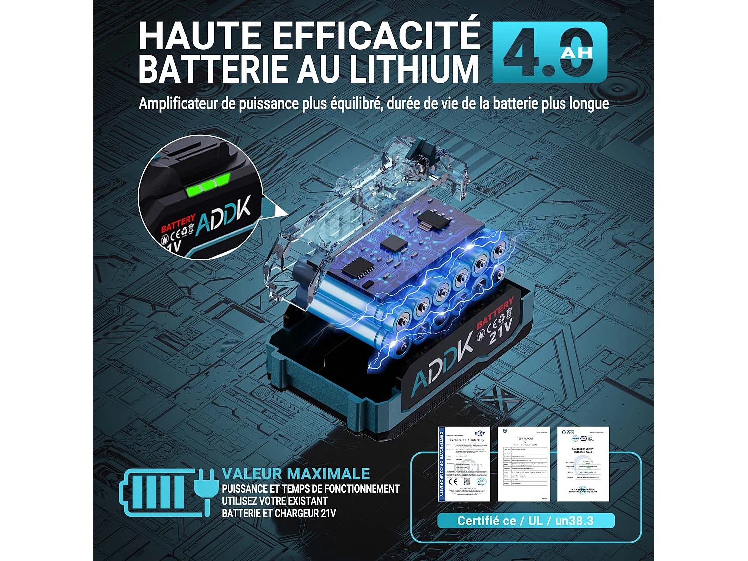 Scie à Guichet Européenne - 1x Unité Principale + 1 Batterie 4000mAh + Chargeur - 2x Lames Affûtage + 2x Lames Scie