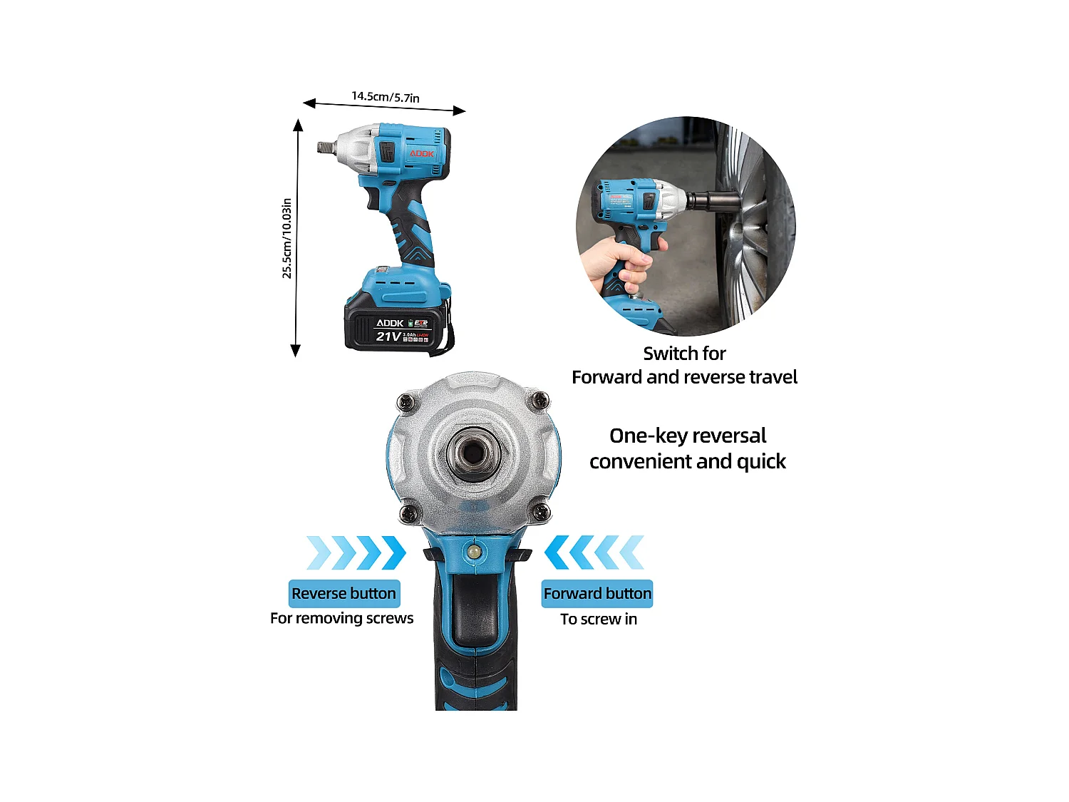 Chave de Impacto Sem Fio 21V 3,0Ah - Motor Sem Escovas - Caixa com 25 Acessórios - Azul