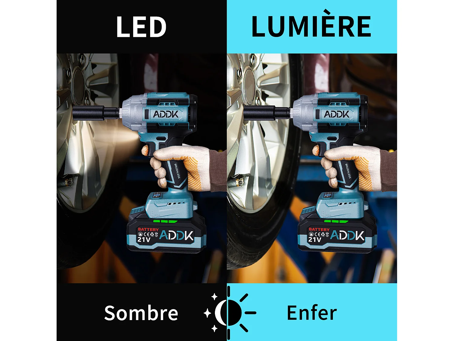 Clé à Chocs Sans Fil 21V 3.0Ah - Couple Max 750Nm - Moteur Sans Balais - Boulonneuse - Bleu