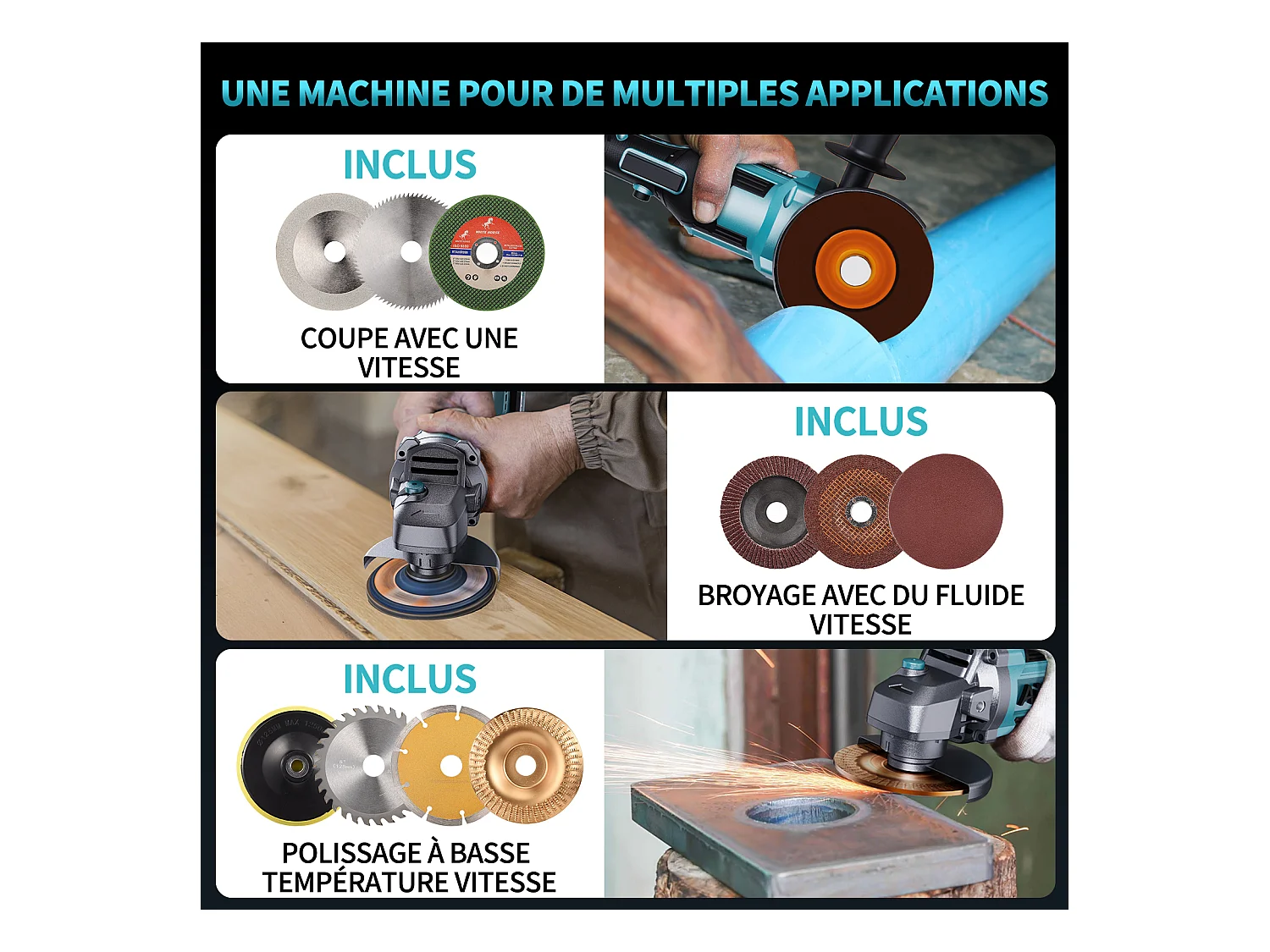 Esmerilhadeira angular sem fio de 125 mm - 2 baterias de 21 V e 4,0 Ah - Motor sem escovas de 9000 rpm - 6 níveis ajustáveis