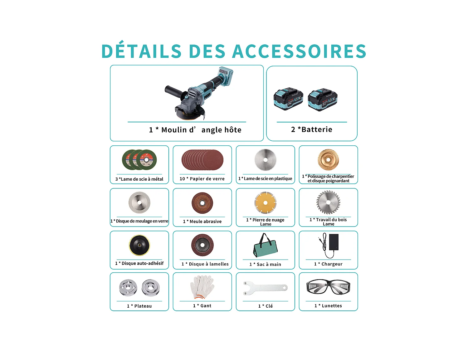 Esmerilhadeira angular sem fio de 125 mm - 2 baterias de 21 V e 4,0 Ah - Motor sem escovas de 9000 rpm - 6 níveis ajustáveis