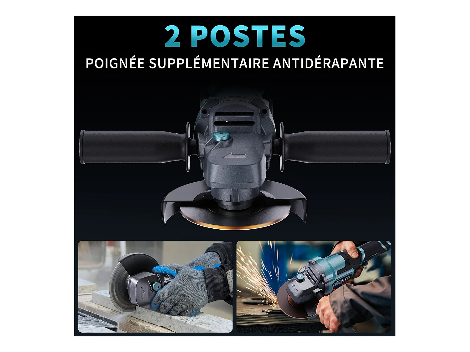 Esmerilhadeira angular sem fio de 125 mm - 2 baterias de 21 V e 4,0 Ah - Motor sem escovas de 9000 rpm - 6 níveis ajustáveis